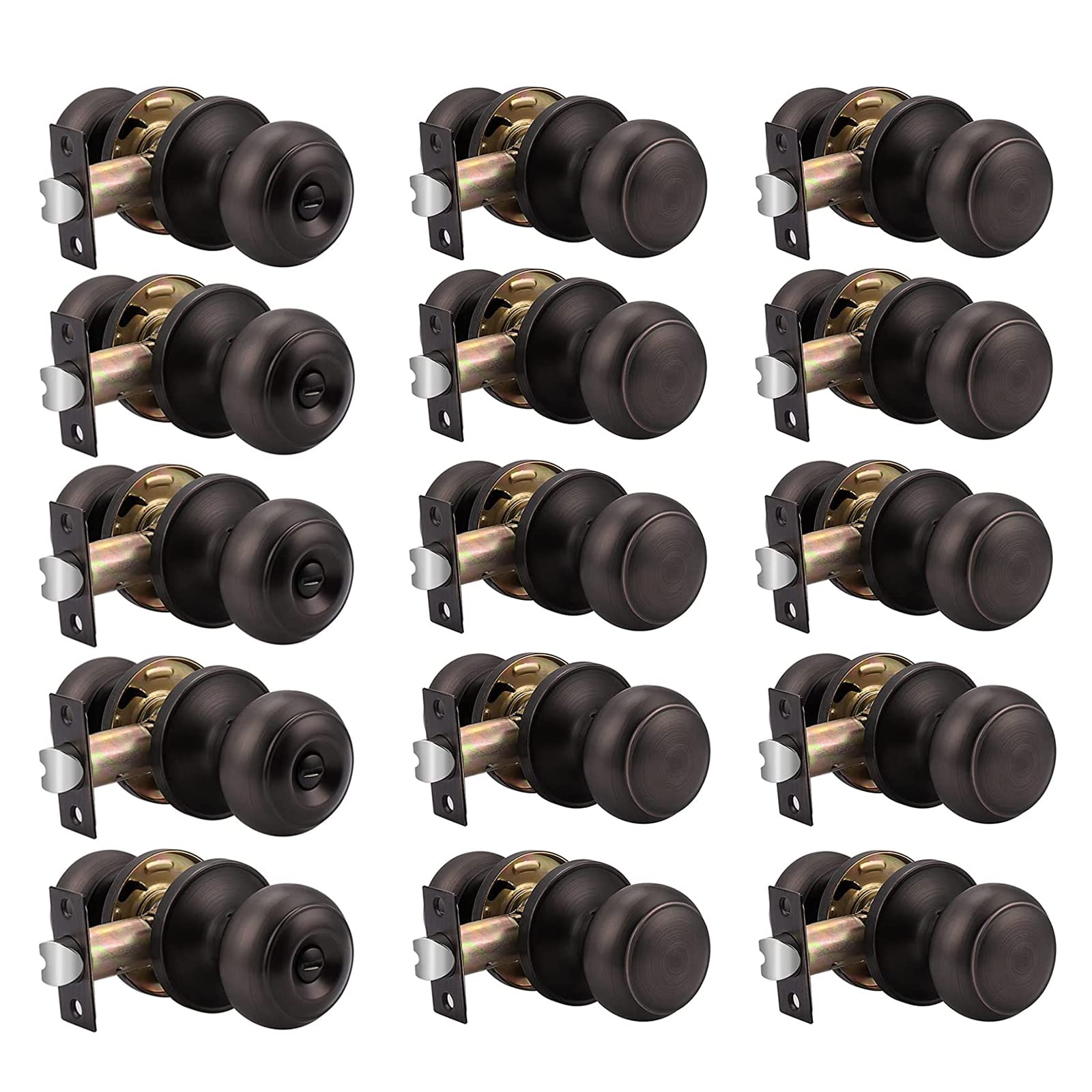 Probrico 5-Pack Privacy & 10-Pack Passage Door Knob Set - Oil Rubbed Bronze Interior Door Handles for Bathroom, Bedroom & Hall Closet - Perfect for Home Renovation & Privacy Enhancement