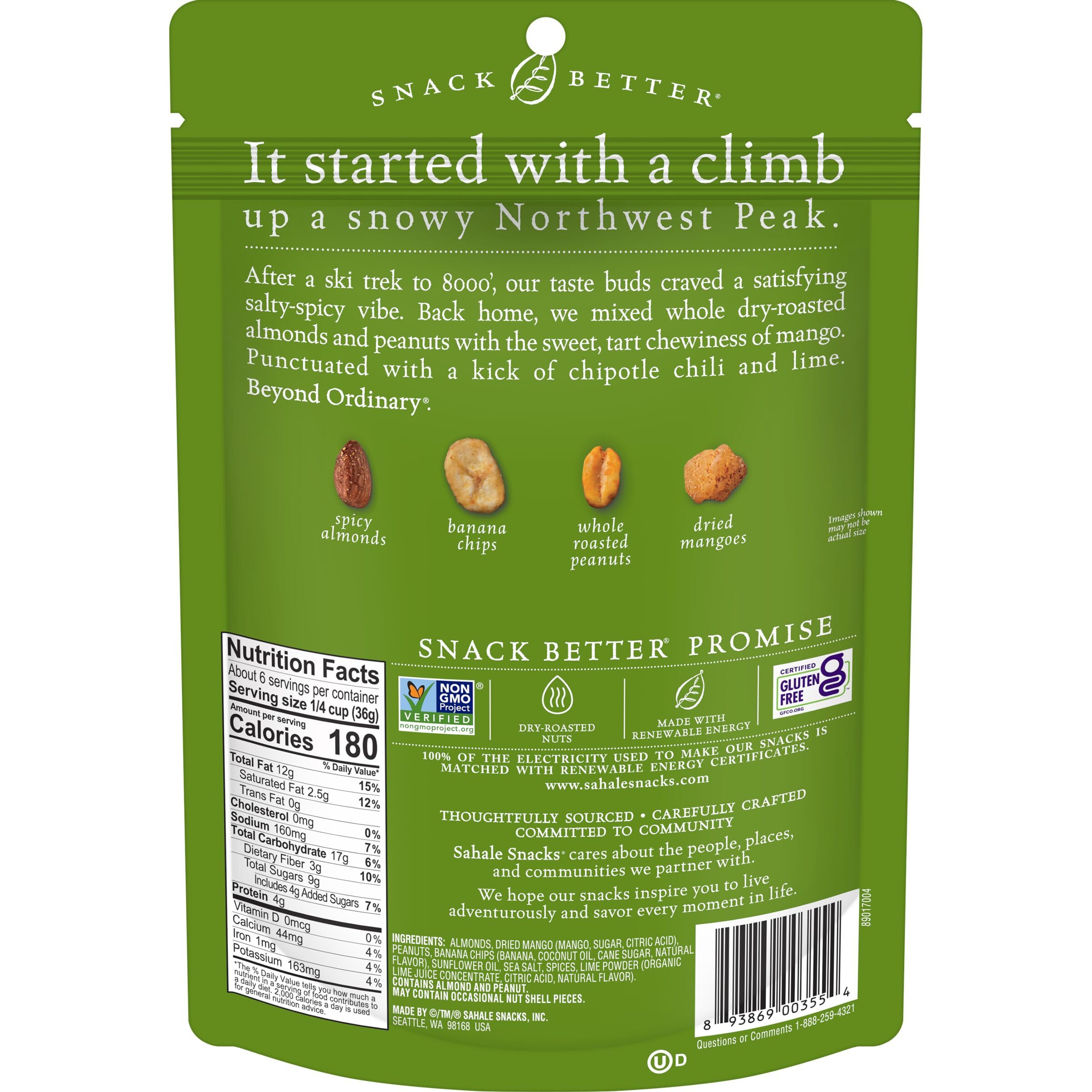 Sahale Snacks Mango Tango Almond Trail Mix - 8oz Gluten-Free Healthy Snack for Hiking, Camping & Office - Dried Fruit & Nut Mix with Mango, Almonds & Coconut