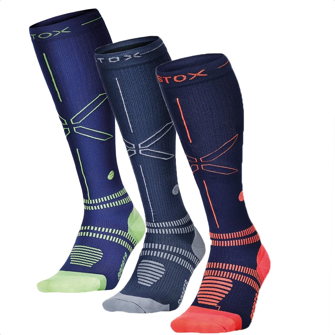 STOX Energy Socks for Men - 3 Pack Premium Compression Athletic Socks for Running, Hiking & Workout - Breathable Performance Socks for Sports & Daily Wear