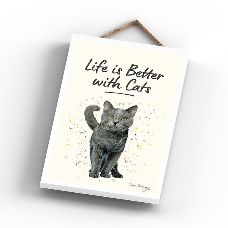 ASH Life is Better with Cats Hanging Sign - Cute Cat Themed Wall Decor for Home, Office & Gifts - Perfect for Cat Lovers & Pet Owners