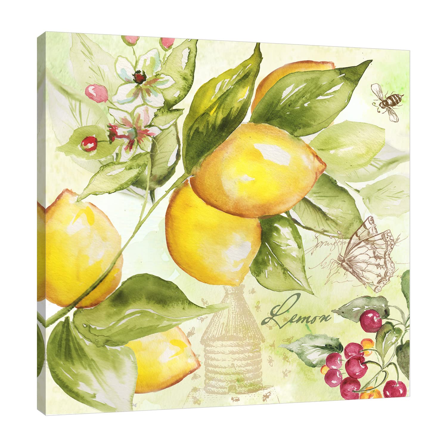Watercolor Lemon Art Print - Tre Sorelle Studios 36x36 Inch Gallery Wrapped Canvas - Modern Kitchen Decor, Dining Room Wall Art, Citrus Themed Home Decor