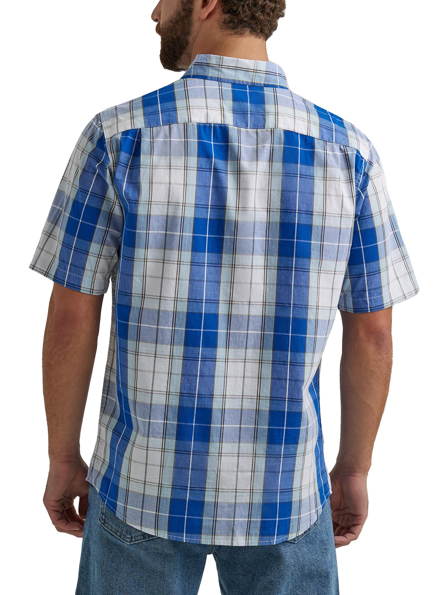 Wrangler Authentics Men's Short Sleeve Plaid Woven Shirt - Casual Button Down Shirt for Men, Breathable Cotton Comfort, Perfect for Outdoor Activities, Work & Everyday Wear