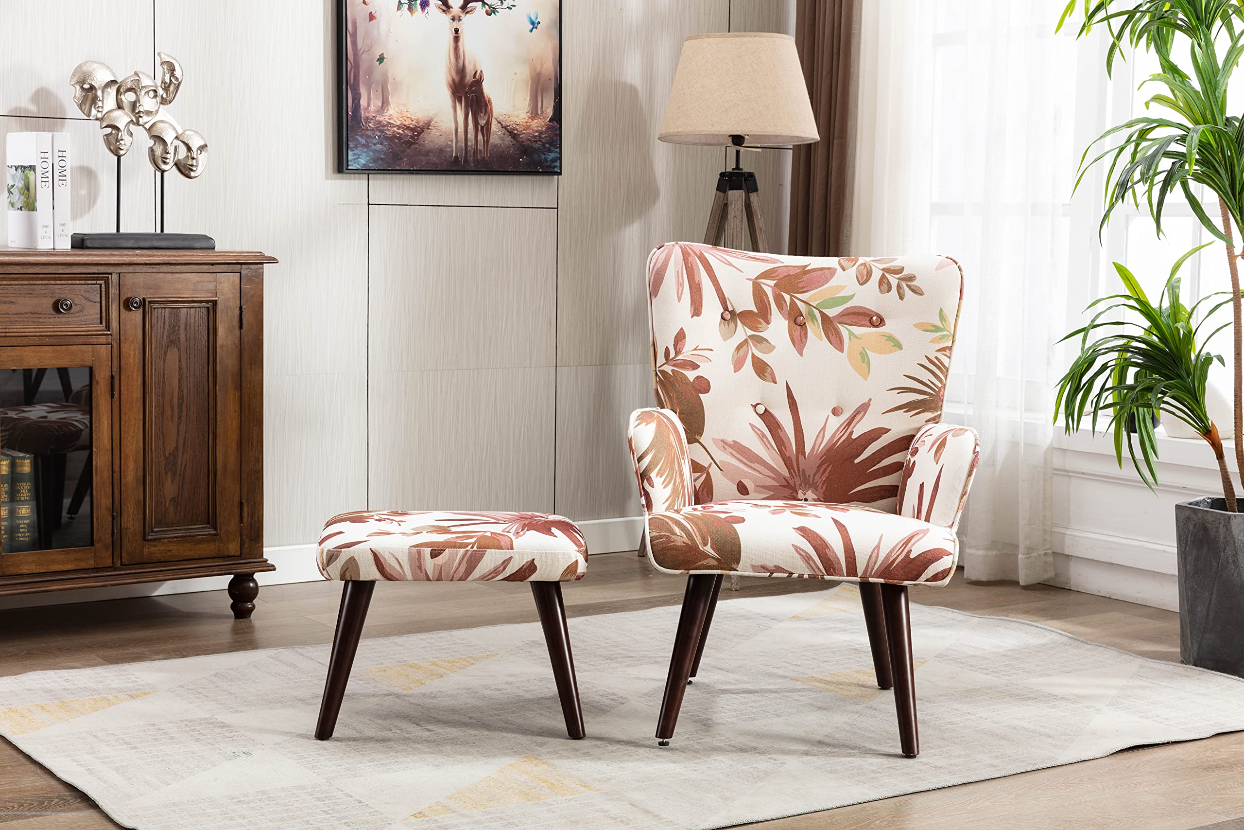 HomVent Velvet Accent Chair with Ottoman Set - Solid Wood Legs Upholstered Armchair for Living Room & Bedroom - Comfy Reading Lounge Chair in Brown - Perfect for Relaxing, Reading or Decorating Your Home
