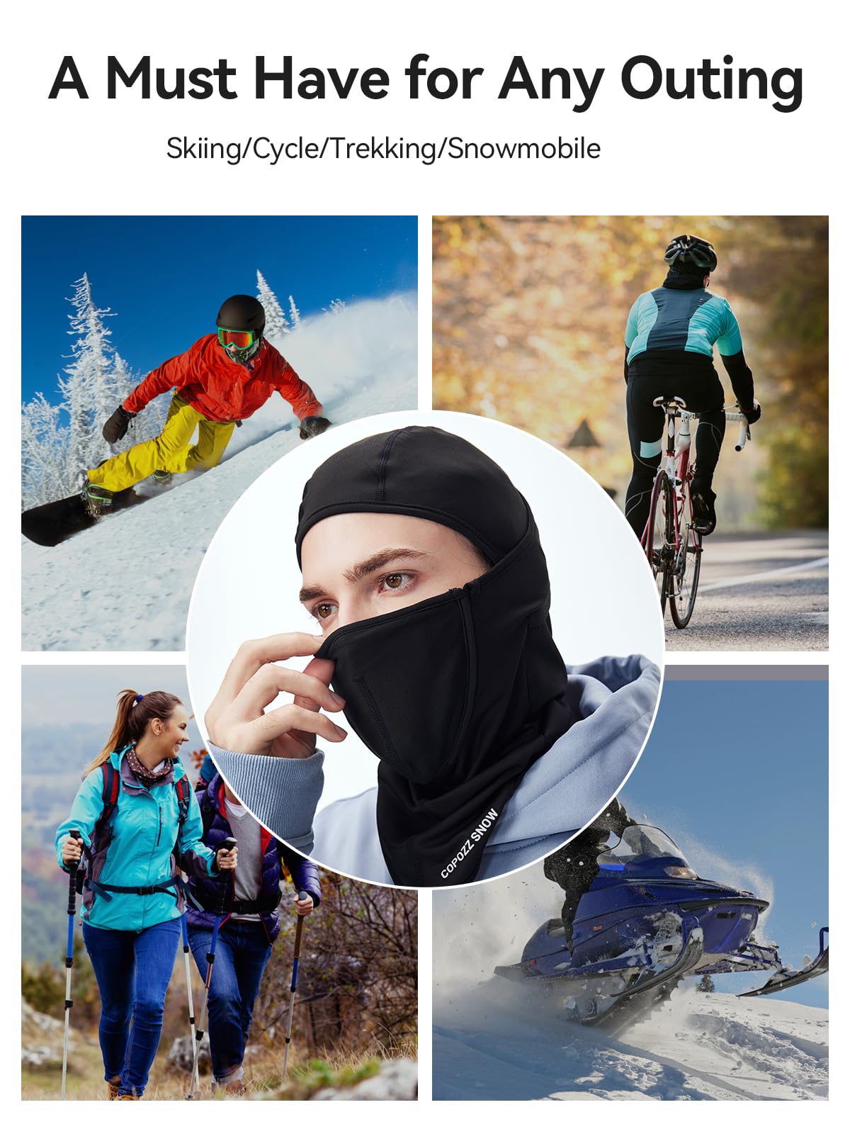 COPOZZ Balaclava Ski Mask for Men & Women - Magnetic Removable Windproof Face Cover, Warm Winter Protection for Skiing, Snowboarding, Motorcycling & Outdoor Sports