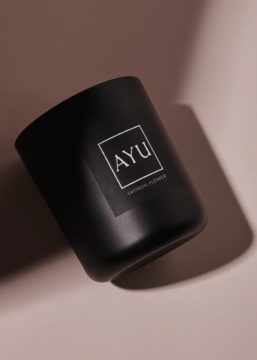 AYU Premium Saffron Flower Scented Candle - 300g Natural Soy Wax for Home, Spa & Romantic Ambiance | Long-Lasting Aromatherapy Gift