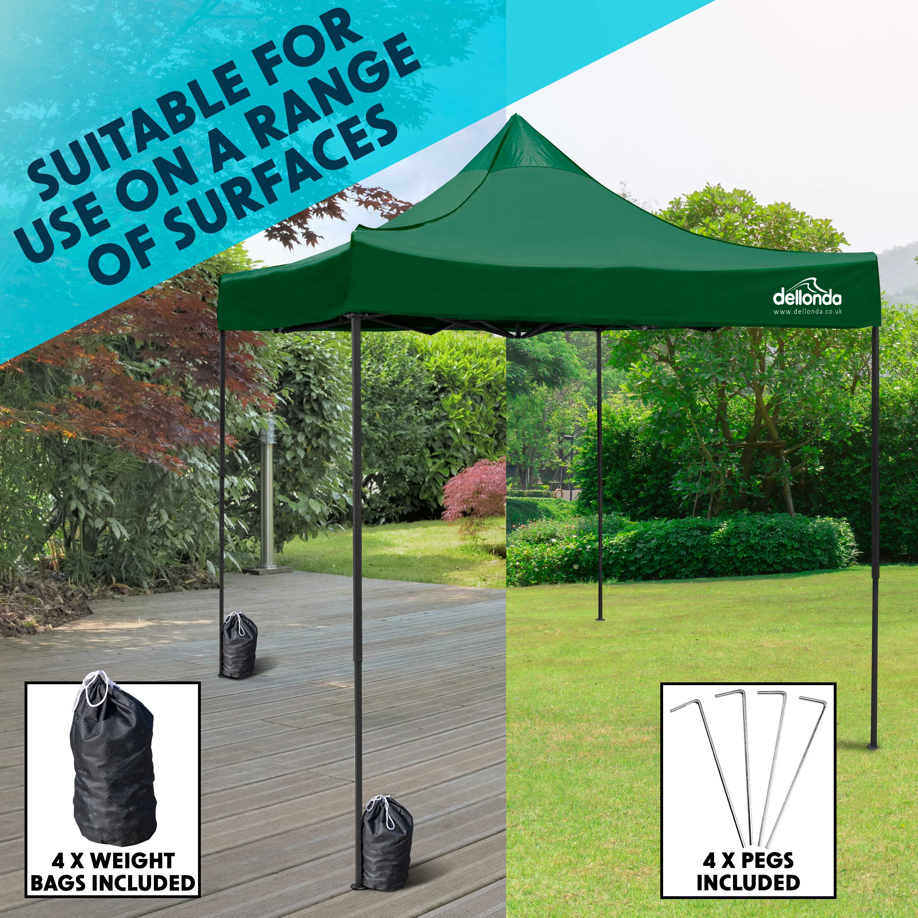 Premium 3x3m Pop Up Gazebo with Waterproof Side Walls - Portable Canopy Tent with Carry Bag, Stakes & Weight Bags - Green (DG166) - Perfect for Camping, Backyard Parties & Outdoor Events