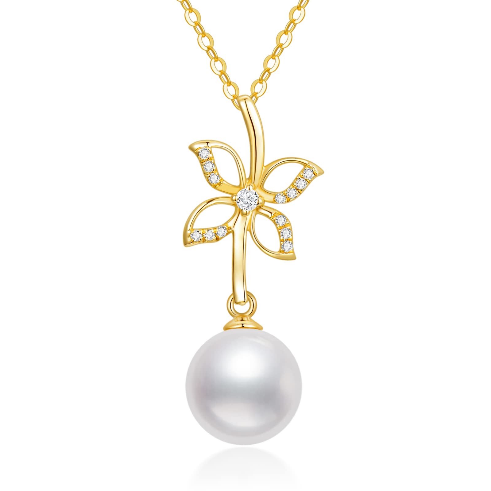 14K Real Gold Pearl Pendant Necklace for Women - Butterfly/Crown/Flower Pearl Necklace in Yellow Gold, 16-18 Inch, Elegant Jewelry Gift for Wife, Mom, Girlfriend | Perfect for Christmas, Birthday, Anniversary & Special Occasions