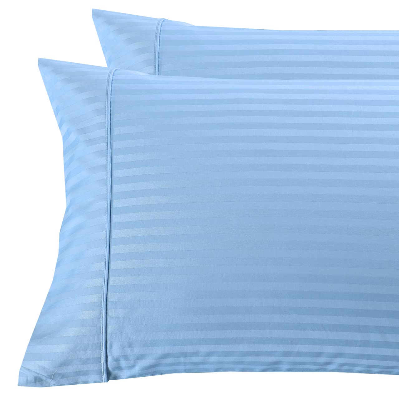 Premium 100% Cotton Standard Size Pillowcases - Soft Blue Sateen Weave with Smooth Striped Pattern - Breathable & Cooling Bedding for All Seasons - Perfect for Home, Hotel, and Guest Room Decor
