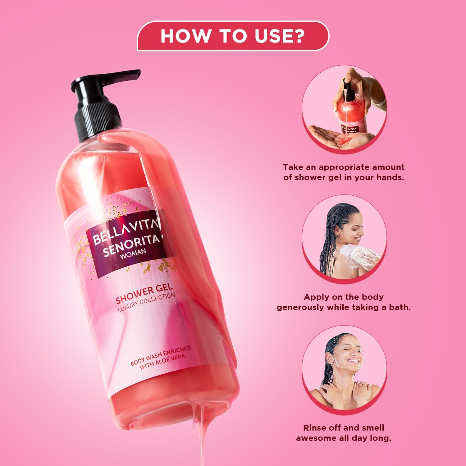 Bella Vita Luxury Senorita Women's Body Wash - Deep Cleansing, Hydrating & Moisturizing Shower Gel with Aloe Vera (500ml) for Softer, Smoother Skin | Perfect for Daily Shower, Spa Day & Relaxing Bath Time