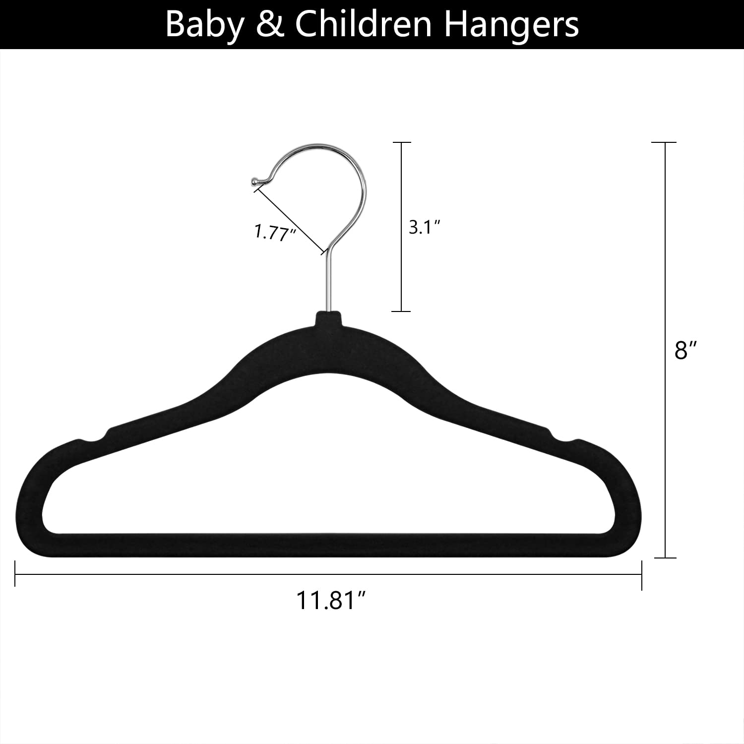 GoodtoU Kids Velvet Hangers - 20 Pack Black Non-Slip Baby Clothes Hangers for Infants & Toddlers | Soft Velvet Coat Hangers for Nursery, Closet & Travel Organization