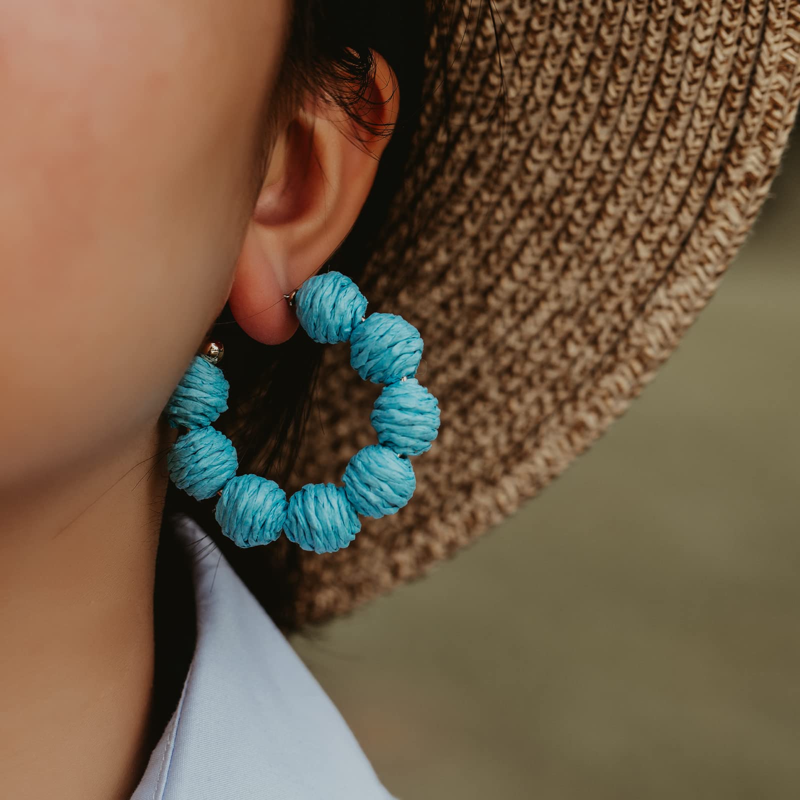 Handmade Raffia Hoop Earrings - Colorful Boho Statement Rattan Jewelry for Women | Unique Summer Accessories for Beach, Festival & Vacation Outfits