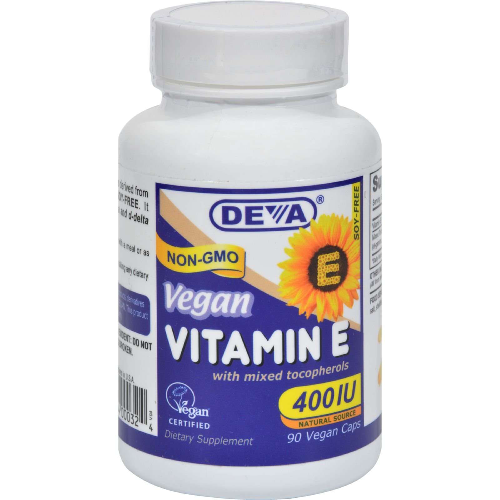 Deva Vegan Vitamin E 400IU Mixed Tocopherols - 90 Vegan Capsules | Plant-Based Supplement for Skin & Immune Support | Perfect for Vegan Diets & Daily Wellness