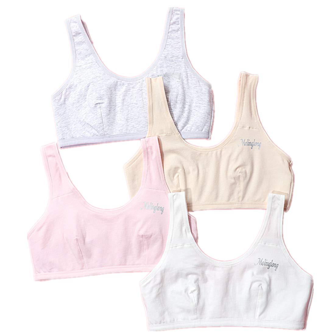 Girls' Cotton Training Bras 4-Pack for Ages 8-16 | First Developmental Underwear Vest | Perfect for School, Sports & Growing Teens