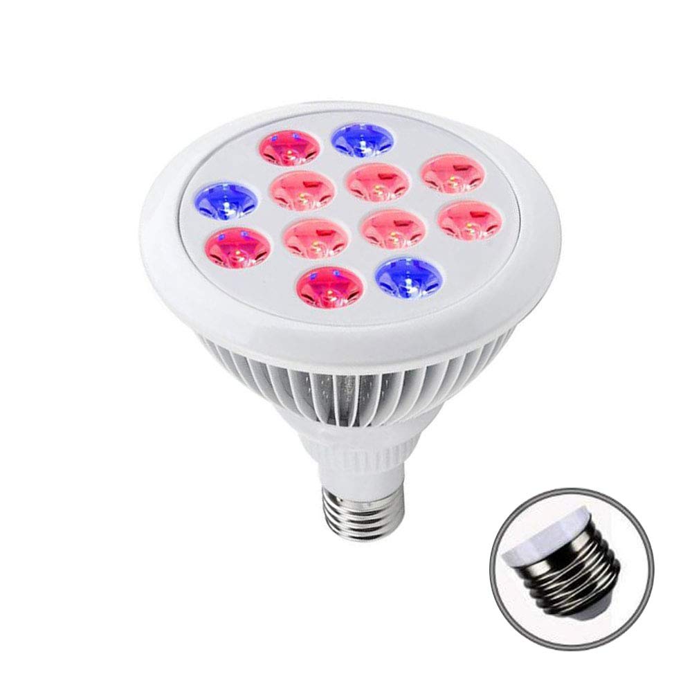 E26 12W LED Grow Light Bulb - Full Spectrum Plant Lamp for Indoor Plants, Vegetables, and Seedlings (9 Red + 3 Blue LEDs) - Perfect for Hydroponics, Greenhouses & Home Gardening