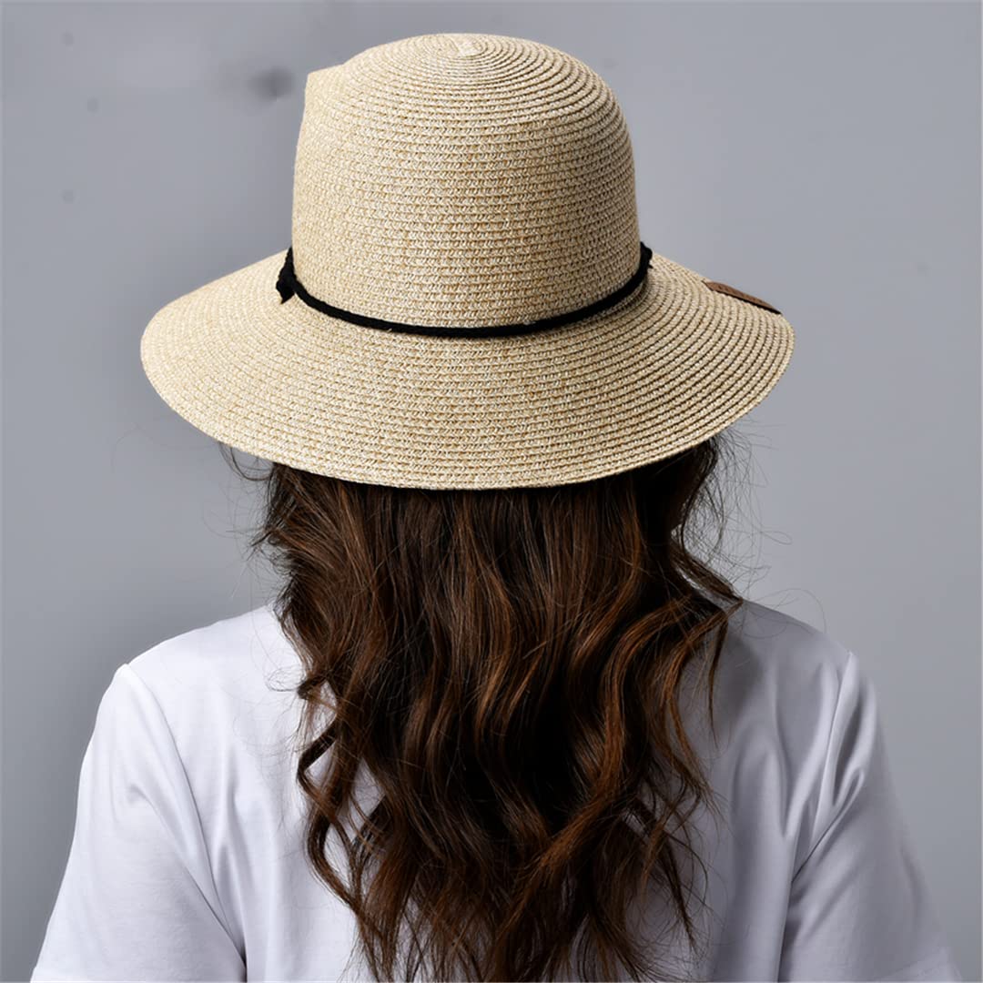 Women's Wide Brim Straw Summer Hat with Wind Lanyard - Foldable Beach Hat for Women - Perfect for Vacation, Poolside, and Outdoor Activities