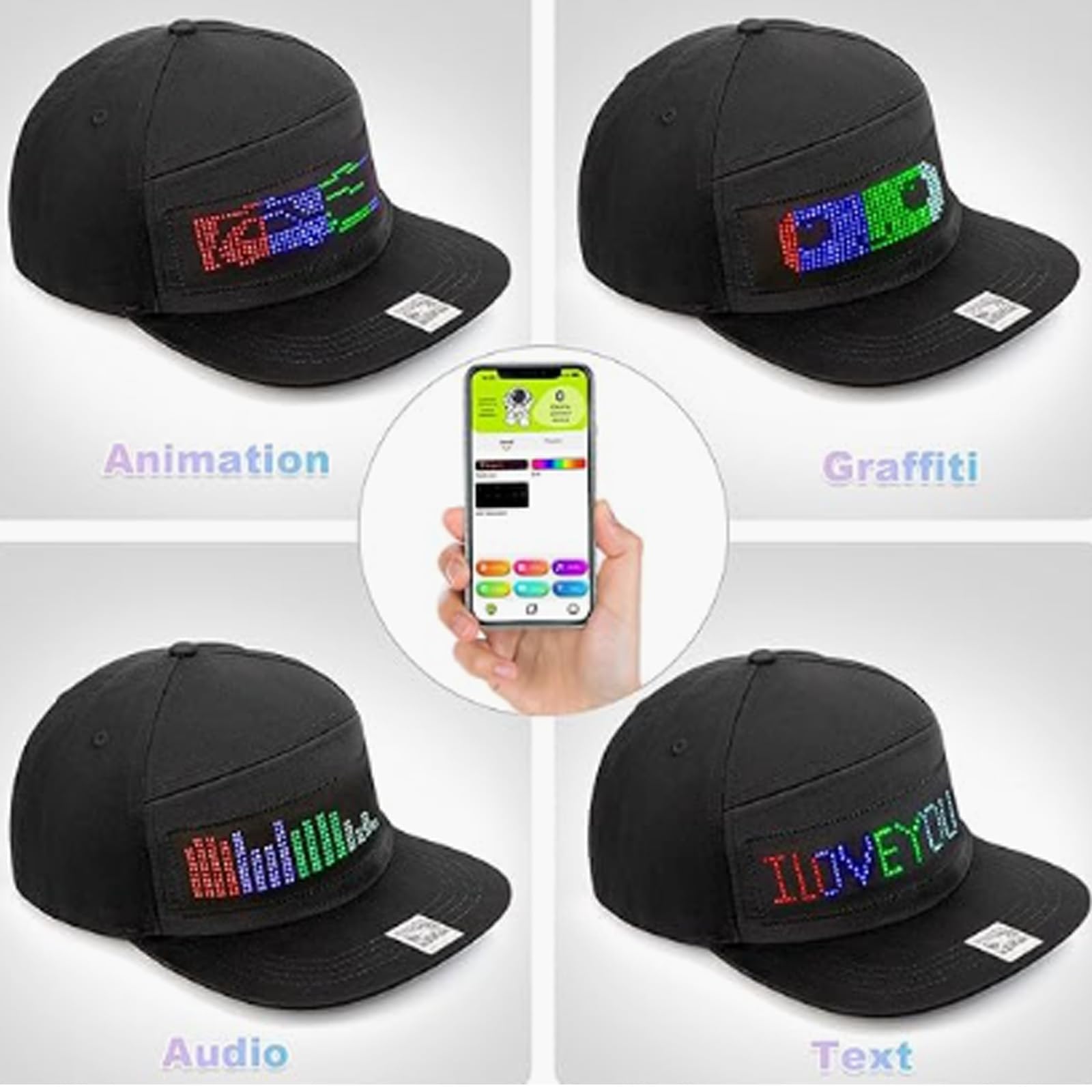 Yoyoway Bluetooth LED Rolling Display Hat - Customizable Text & Patterns for Sports, Concerts, and Night Events - Rechargeable & Wireless LED Cap for Advertising, Parties, and Outdoor Activities