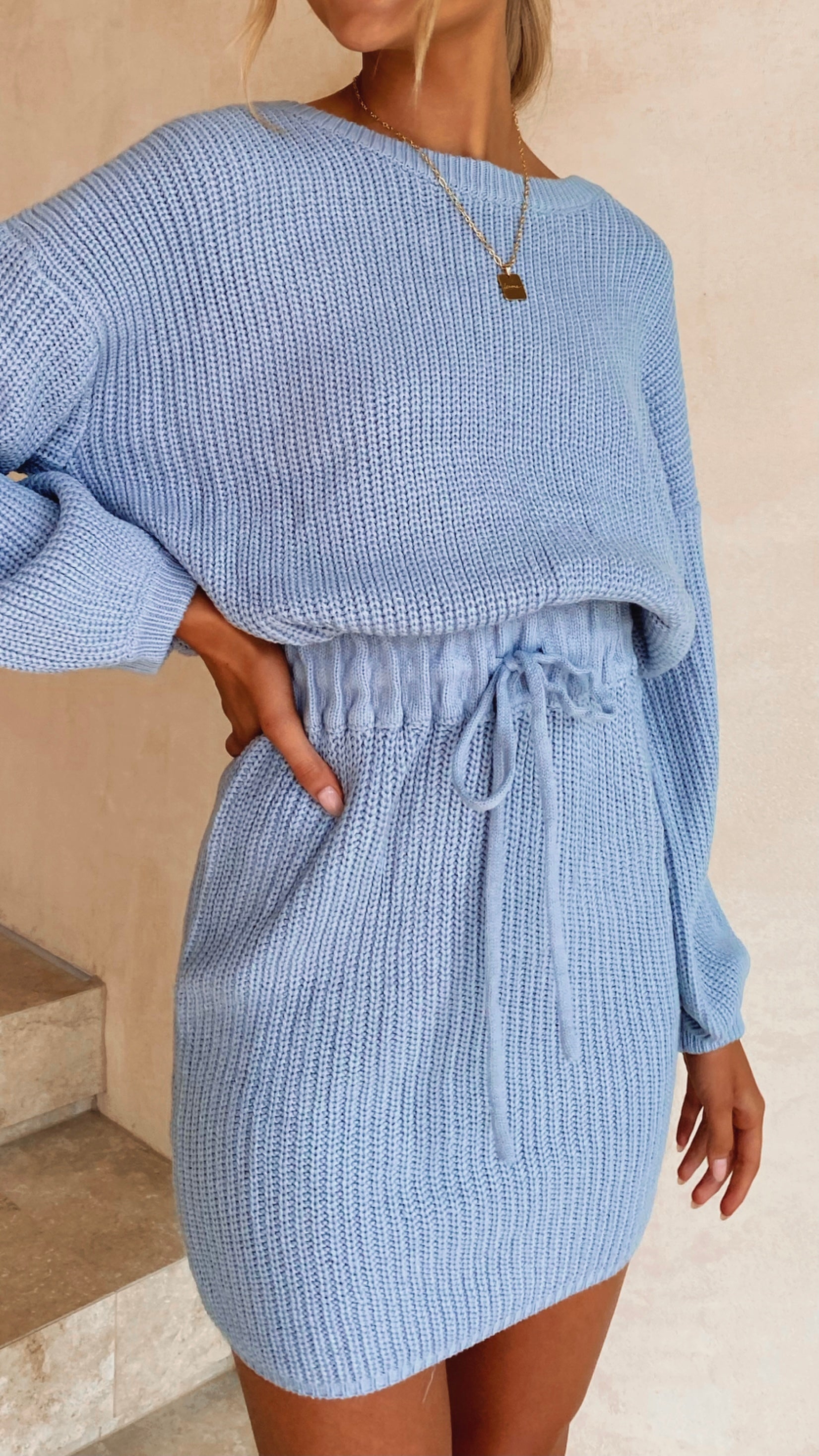 Feya Knit Mini Dress for Women - Soft Stretchy Blue Bodycon Dress for Party, Date Night & Casual Outings