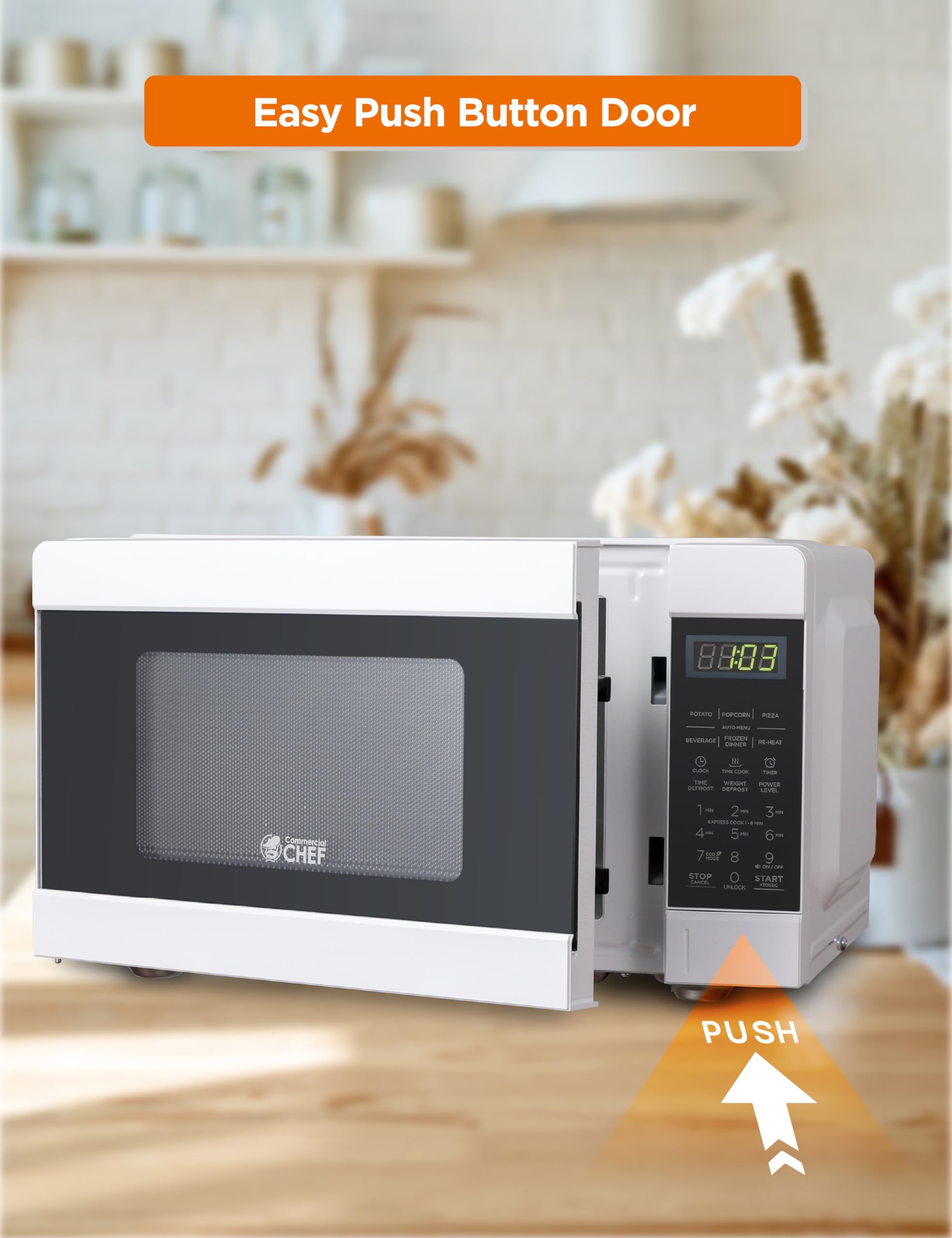 Commercial CHEF CHM990W 900 Watt Countertop Microwave Oven - 0.9 Cu.Ft Compact White Microwave for Small Kitchen, Office, Dorm Room - Fast Heating & Defrosting with 10 Power Levels
