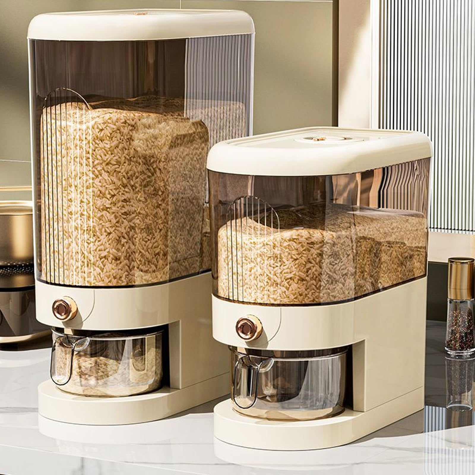 11LB Rice Dispenser with Measuring Cup - Airtight Food Storage Container for Kitchen - Perfect for Rice, Grains, Cereals, Soybeans & Corn - Ideal for Pantry Organization & Bulk Food Storage
