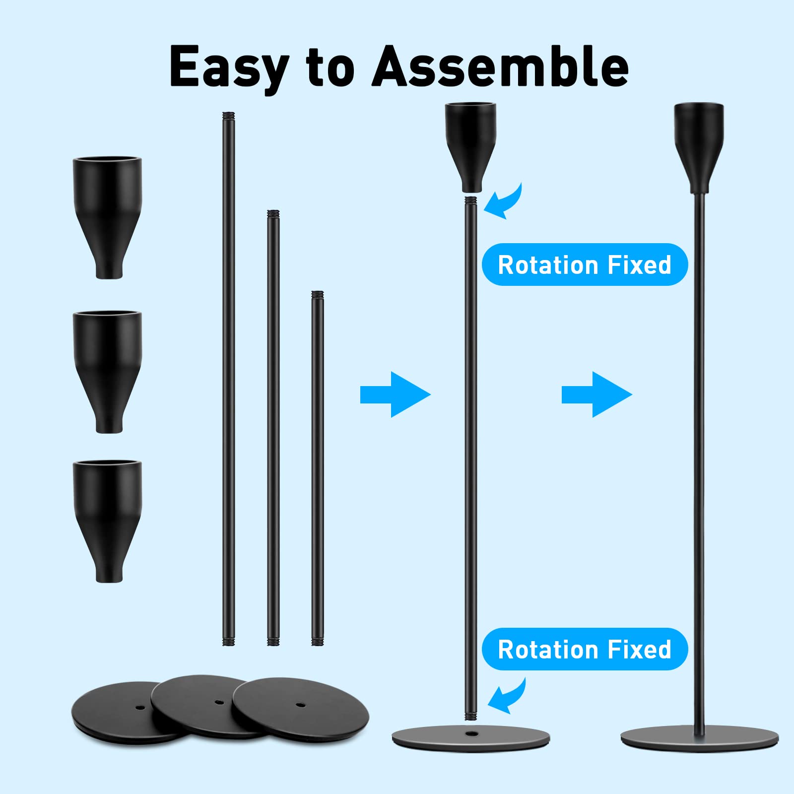 12-Pack Black Taper Candle Holders - Elegant Decorative Candle Stick Holders for Weddings, Dining, Parties & Home Decor | Perfect for Table Centerpieces, Anniversaries & Romantic Ambiance