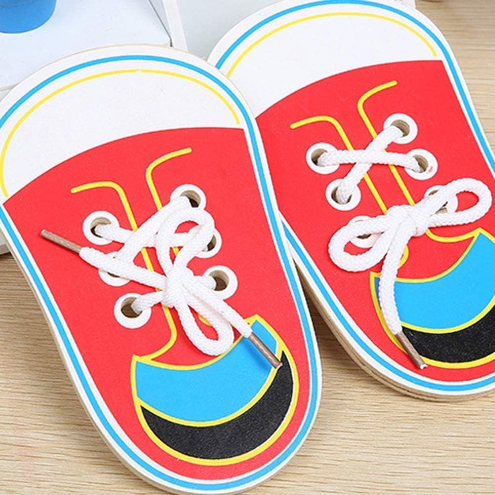 **Calsgkspray 2Pcs Kids Wooden Shoe Lacing Toy – Learn to Tie Shoes, Early Learning & Fine Motor Skills Development – Perfect for Toddlers, Preschoolers & Montessori Education (Red)**    *(Ideal for Home, Classroom, or Travel – Fun & Educational Shoe-Tying Practice for Children!)*