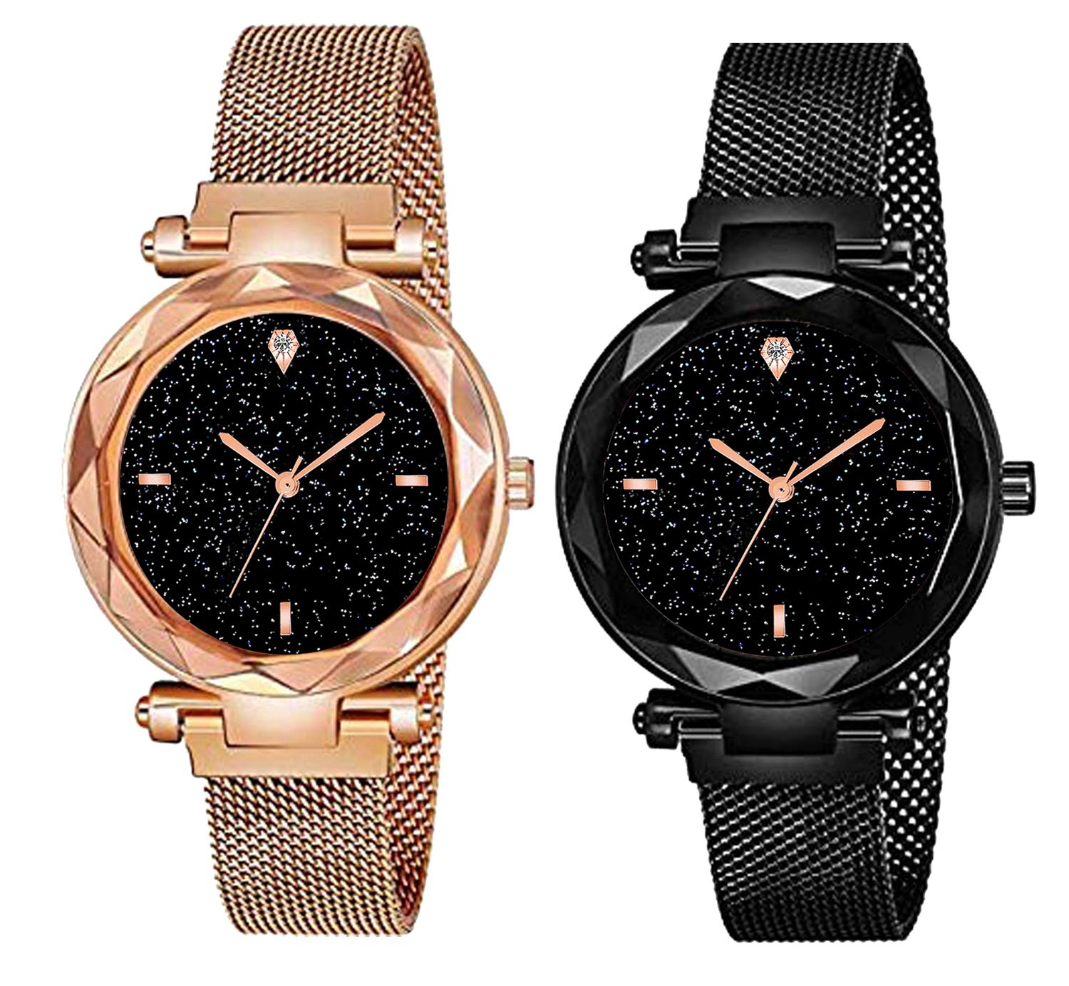 Casera Analog Magnetic Strap Rose Gold & Black Watch for Women - Fashionable O2 Watch for Girls & Ladies - Perfect for Work, Gym & Everyday Wear