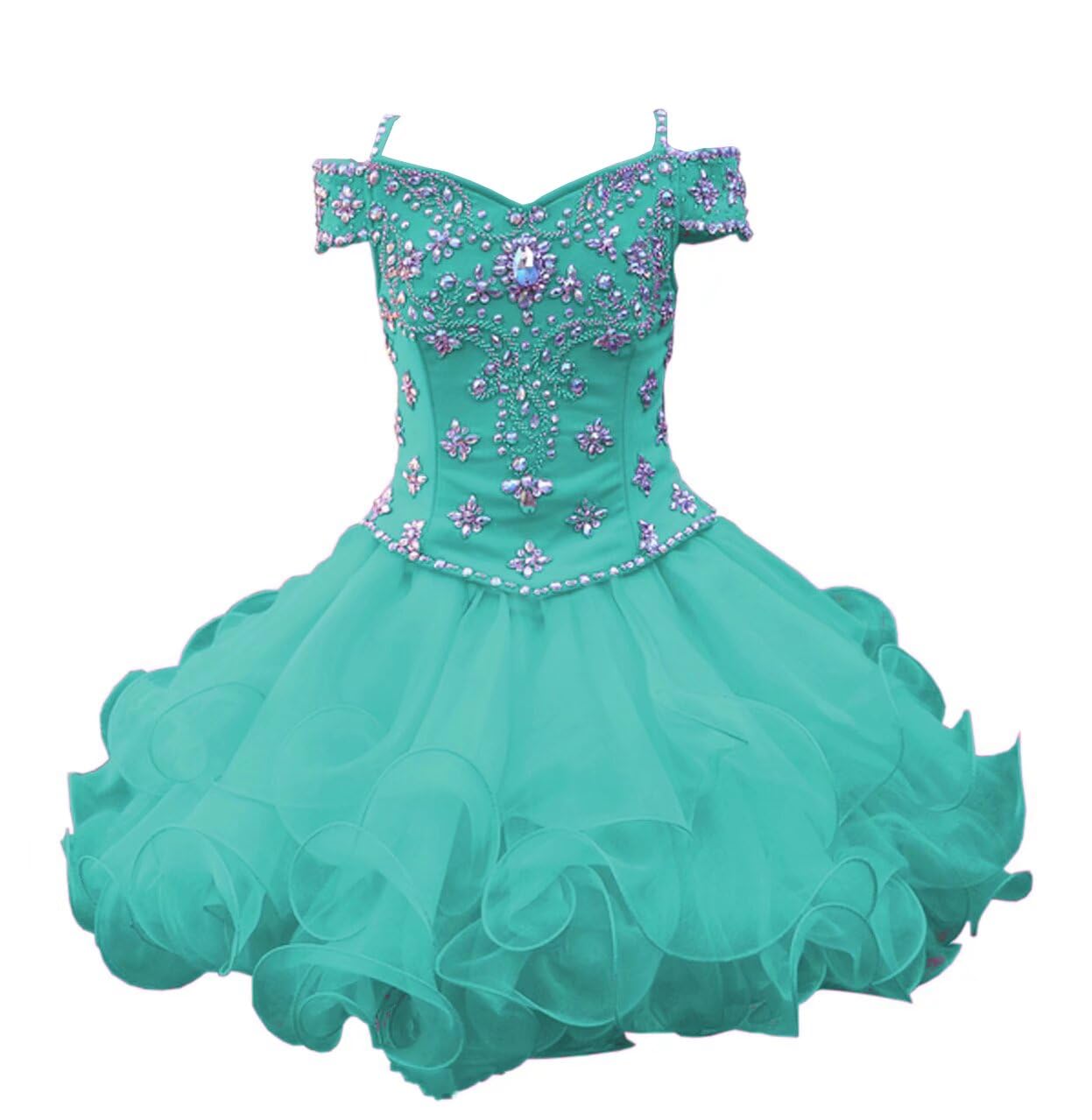 2025 Ball Gown Cupcake Toddler Girl Pageant Dress - Cold Shoulder Ruffles Crystal Short Birthday Party Dress for Pageants, Special Occasions & Photoshoots