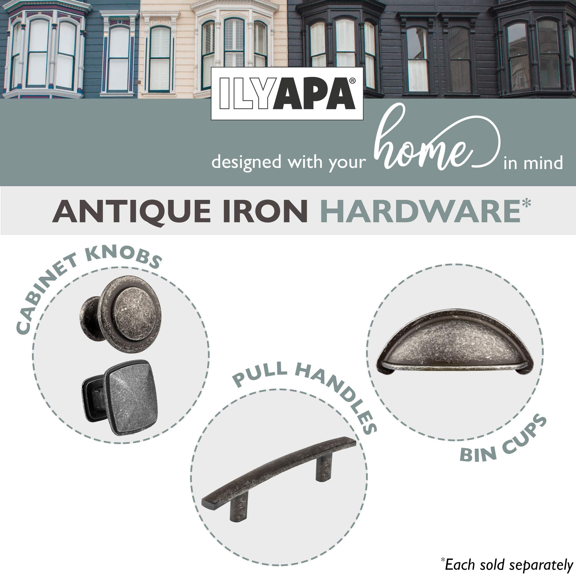 Vintage Iron Kitchen Cabinet Handles - 3 Inch Hole Center Curved Bar Pulls - 10 Pack Cabinet Hardware for Farmhouse, Rustic & Industrial Style Kitchens, Bathrooms & Furniture