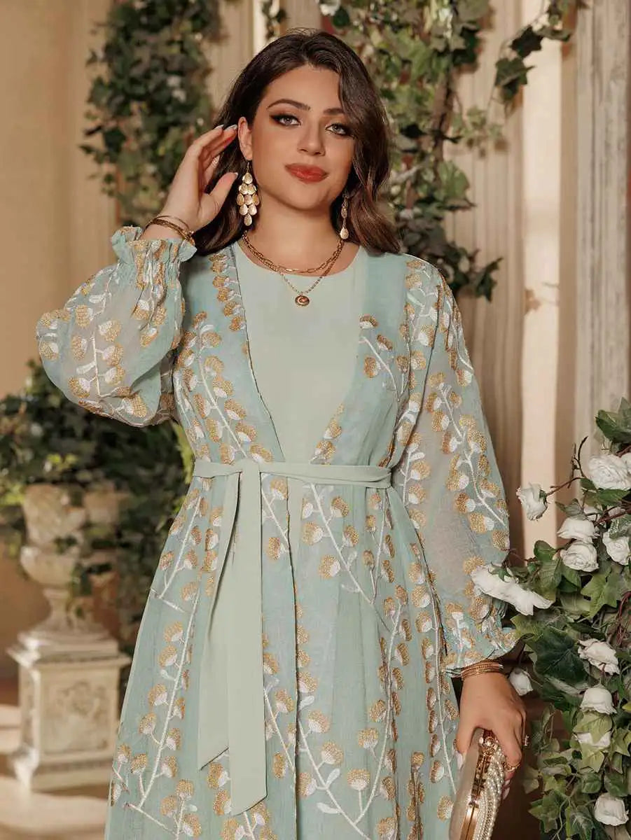Elegant 2-Piece Embroidered Caftan Dress Set for Women - Boho Chic Kaftan Outfit for Eid, Summer, Beach & Special Occasions