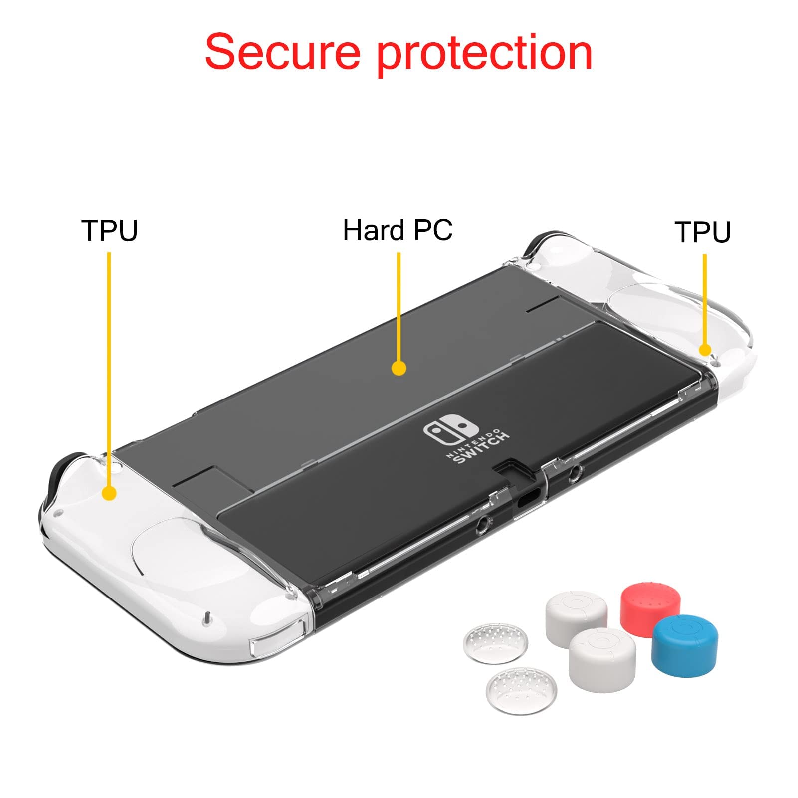 Teyomi Protective Case for Nintendo Switch OLED Model 2021 - Clear Hard Shell Cover with Joy-Con Storage | Travel-Friendly Switch Accessories Bundle | Perfect for Gaming On-The-Go & Console Protection