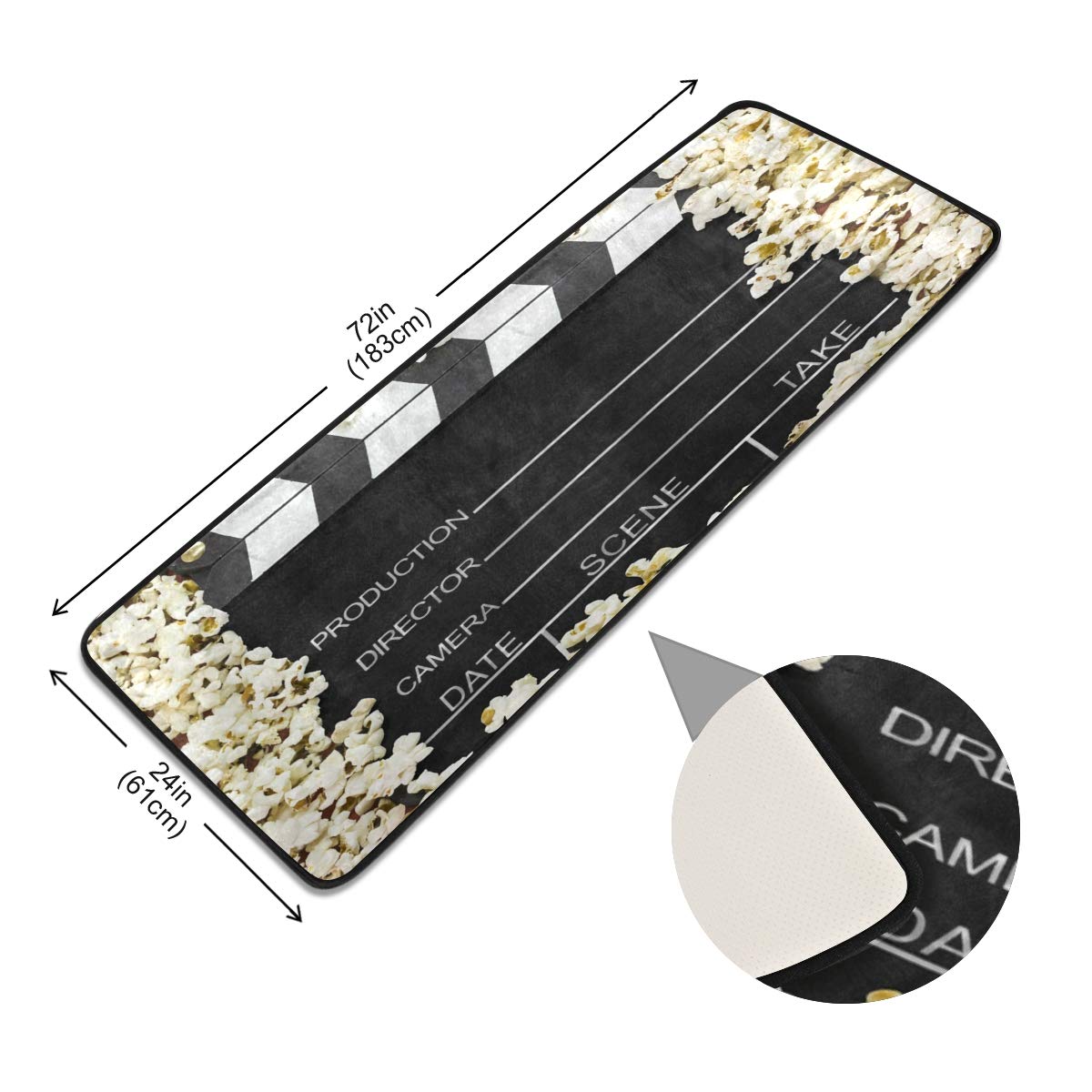 ALAZA Movie Clapboard Cinema Popcorn Collection Area Rug - 2' x 6' Non-Slip Floor Mat for Living Room, Bedroom, Kitchen - Perfect for Movie Nights, Home Theater Decor & Popcorn Lovers
