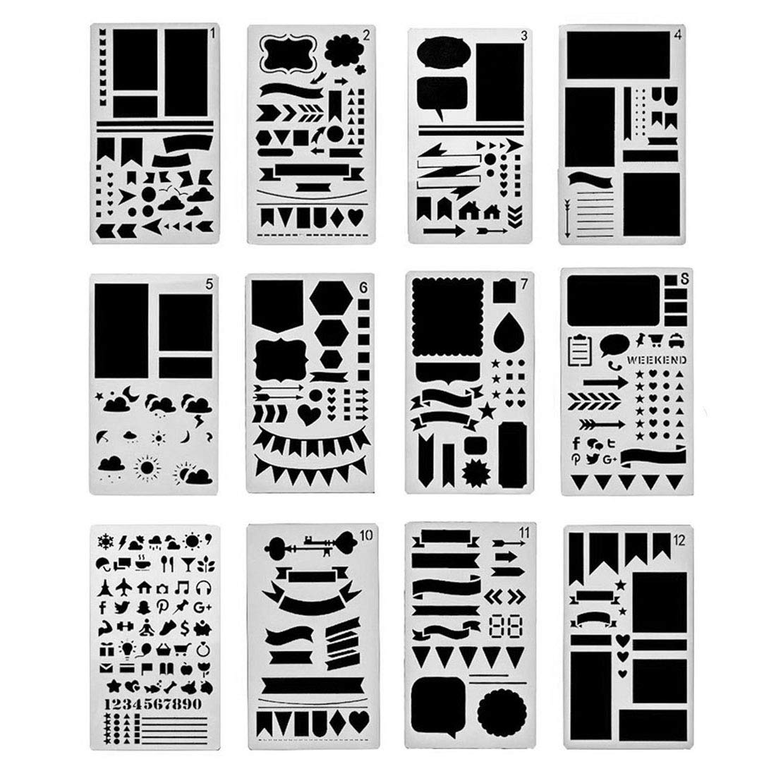 Izasky 12-Piece Bullet Stencil Set - Plastic Journaling Templates for DIY Drawing, Planner, Scrapbooking & Craft Projects | Perfect for Bullet Journals, Notebooks, Diaries & Card Making