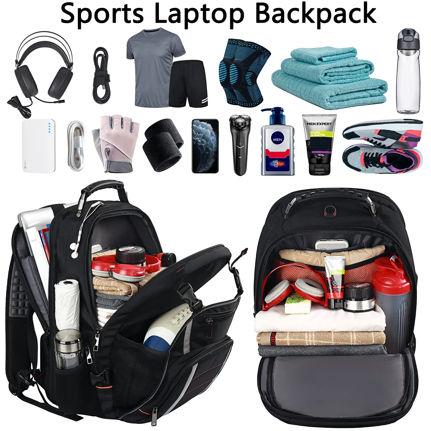 Extra Large Travel Laptop Backpack for Men & Women - USB Charging Port, RFID Anti-Theft & TSA Approved - Waterproof College Bookbag Fits 17 Inch Notebook - Perfect for Business Trips, Campus Use & Basketball Games