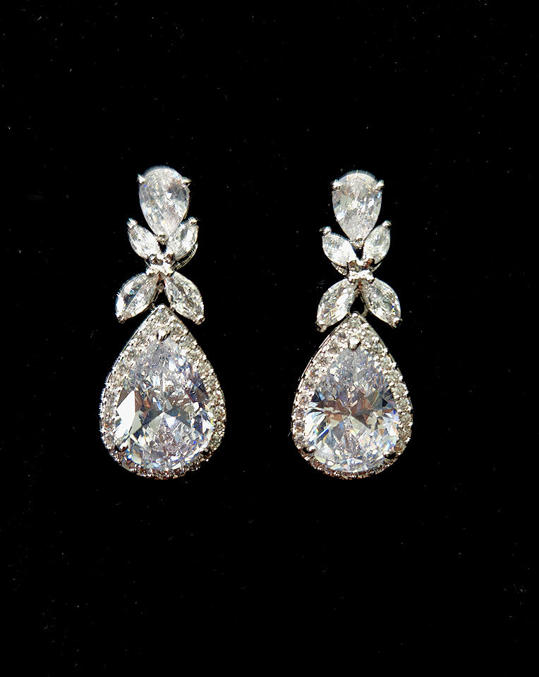 Elegant Vintage Halo Pear Drop Wedding Earrings by Johnny B at Kezani - Perfect for Bridal Jewelry, Formal Events & Special Occasions