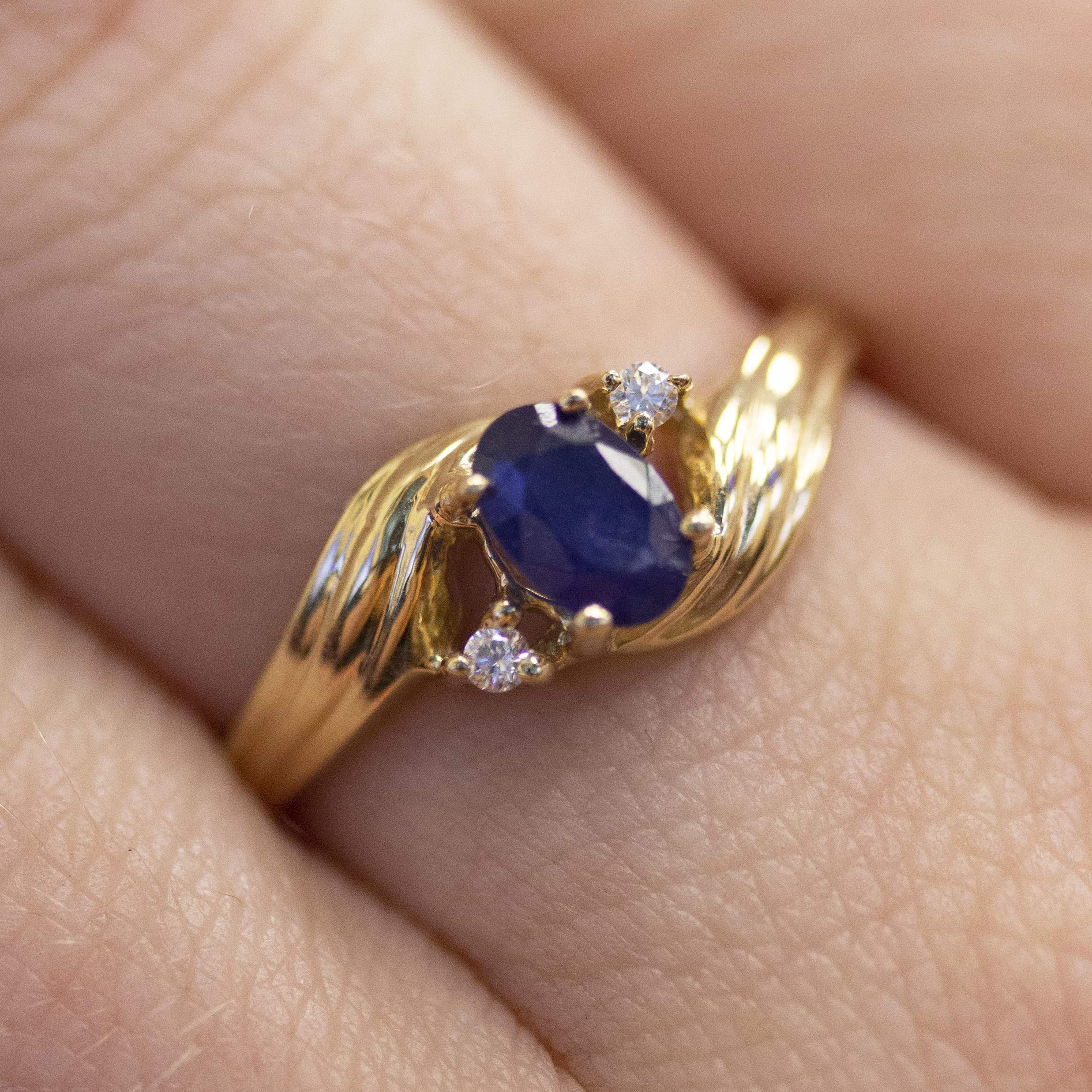 14K Yellow Gold Sapphire and Diamond Ring for Women - Elegant Engagement, Wedding, or Anniversary Jewelry Gift
