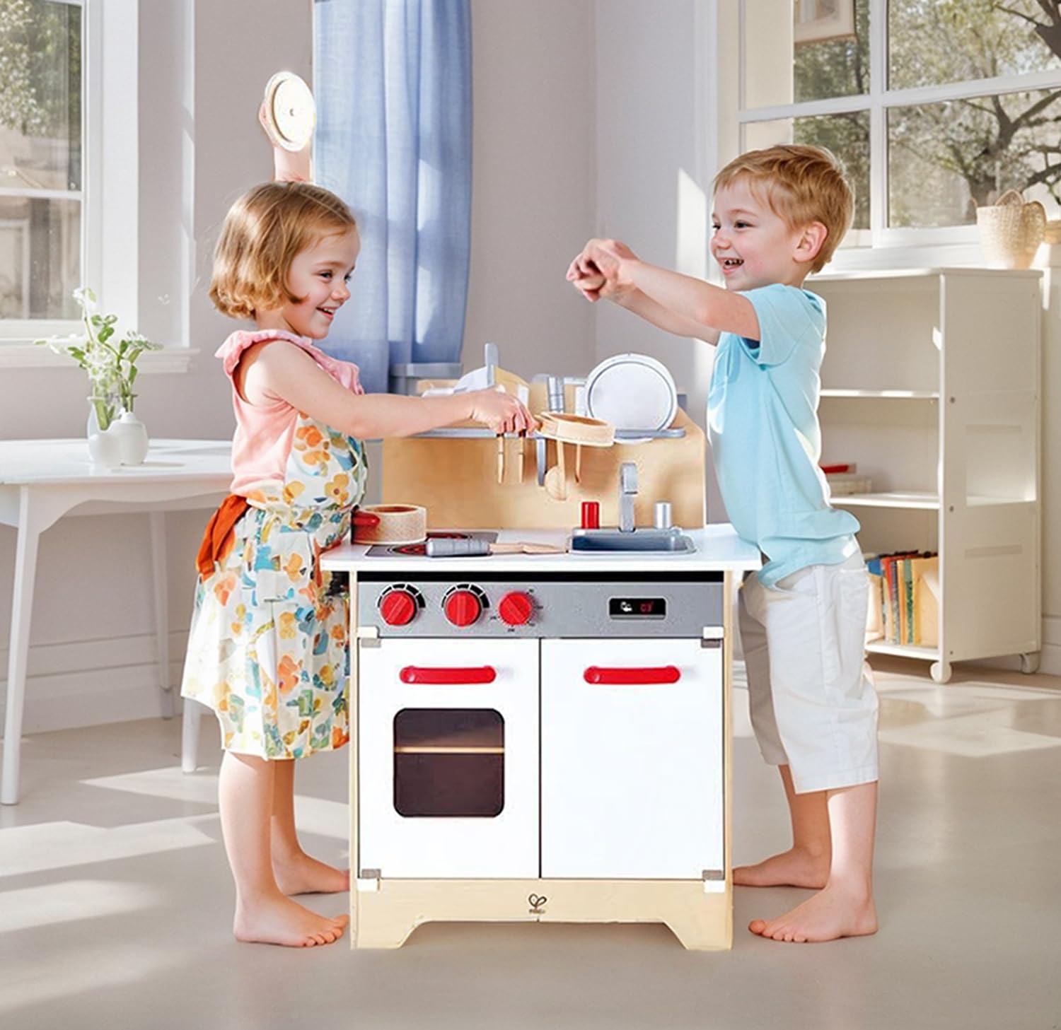 Hape Gourmet Kitchen Toy - Fully Equipped Wooden Pretend Play Kitchen Set with Sink, Stove, Oven, Storage Cabinet & Spice Rack - Perfect for Kids Role Play & Early Learning (Red)
