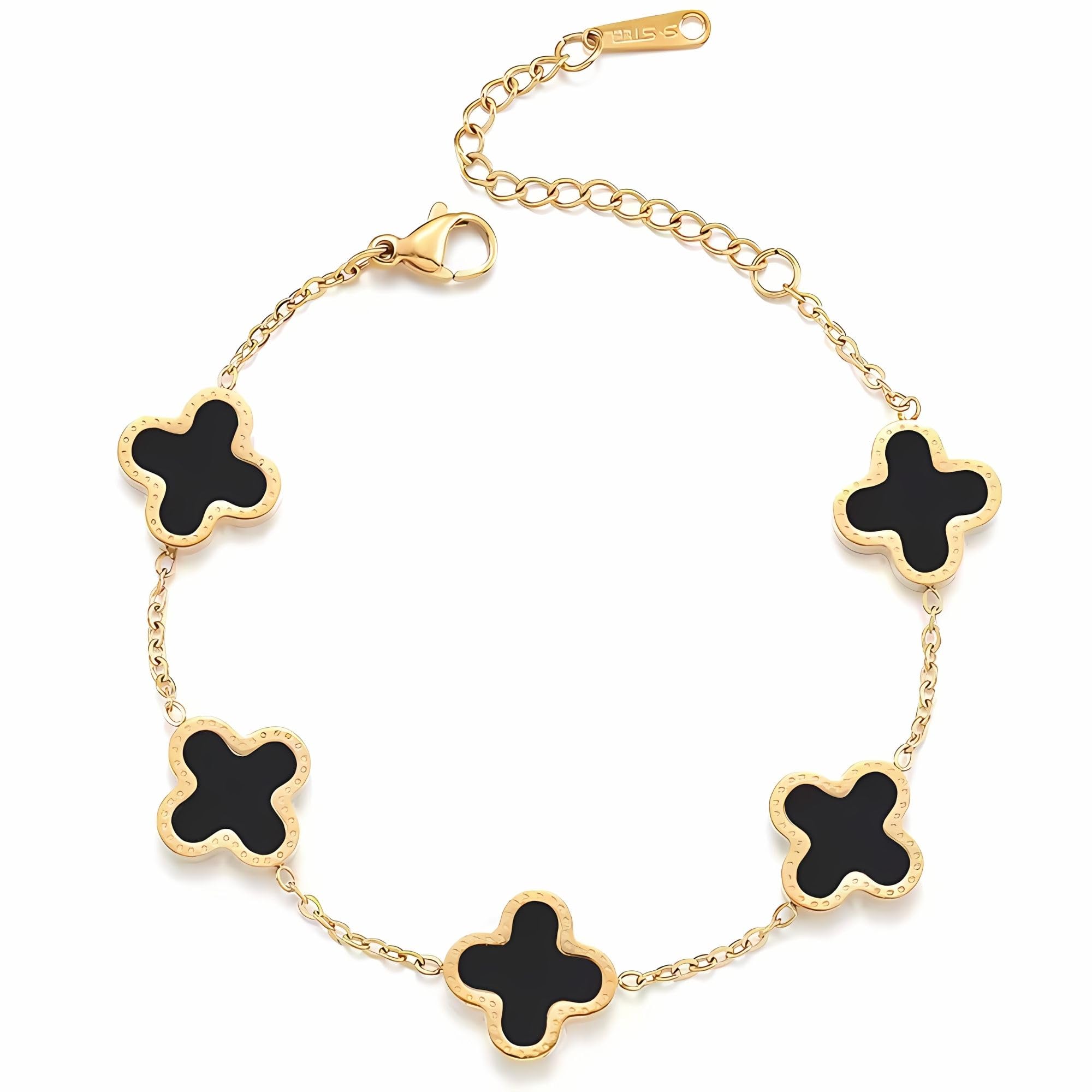 18K Gold Plated Four Leaf Clover Bracelet for Women - 925 Sterling Silver Lucky Charm Link Bracelet - Trendy Jewelry Gift for Teen Girls & Women - Perfect for Everyday Wear, Parties & Special Occasions