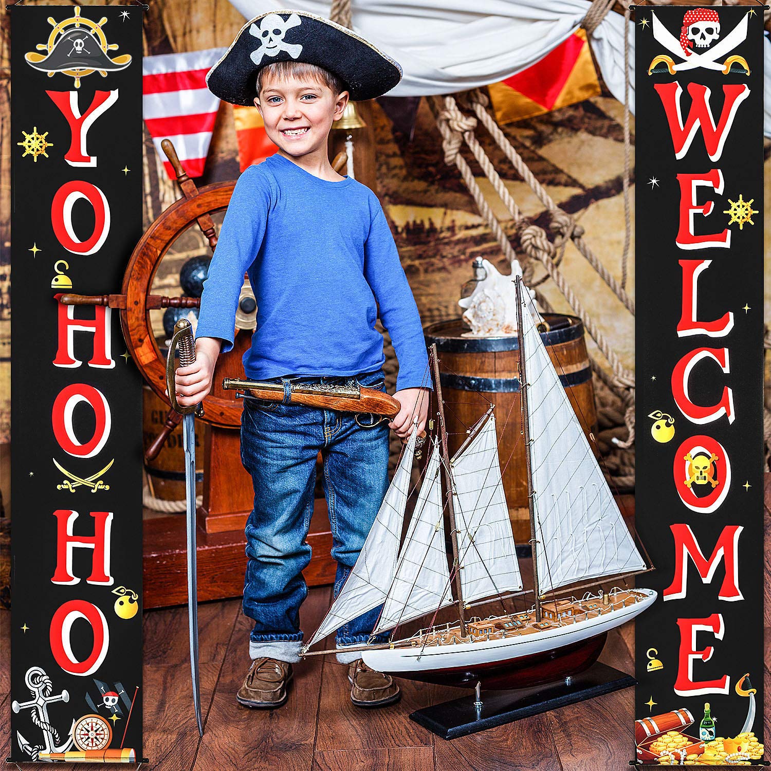 Pirate Happy Birthday Banner - Pirate Party Decorations & Supplies for Indoor & Outdoor Use - Perfect for Birthday Parties, Themed Events, and Home Decor