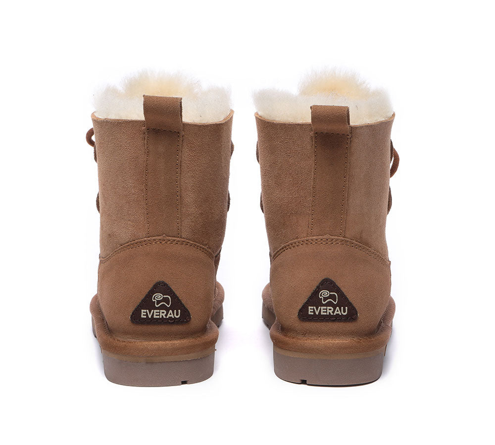 EVERAU® Women's UGG Boots - Genuine Sheepskin & Wool Lace-Up Short Boots for Winter Warmth & Comfort | Perfect for Casual Outfits, Snow Days & Cozy Indoor Wear