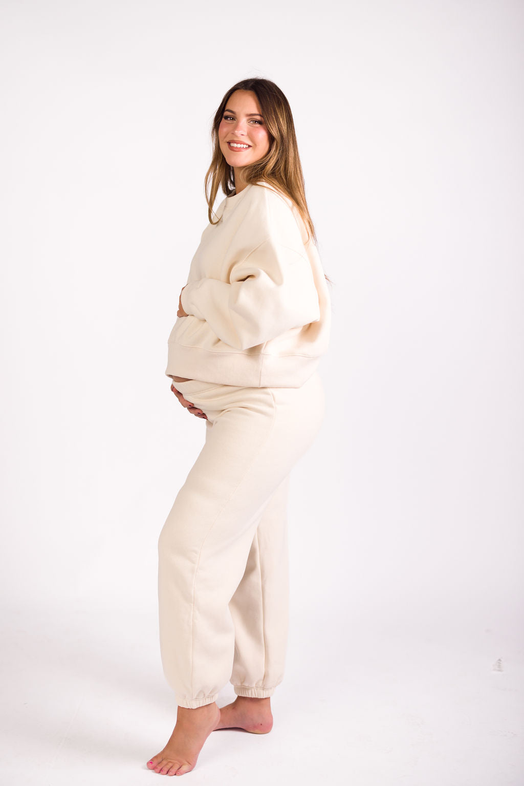 Soft & Cozy Cream Sweatpants for Women - High Waisted Lounge Pants with Pockets - Perfect for Yoga, Running Errands & Relaxing at Home