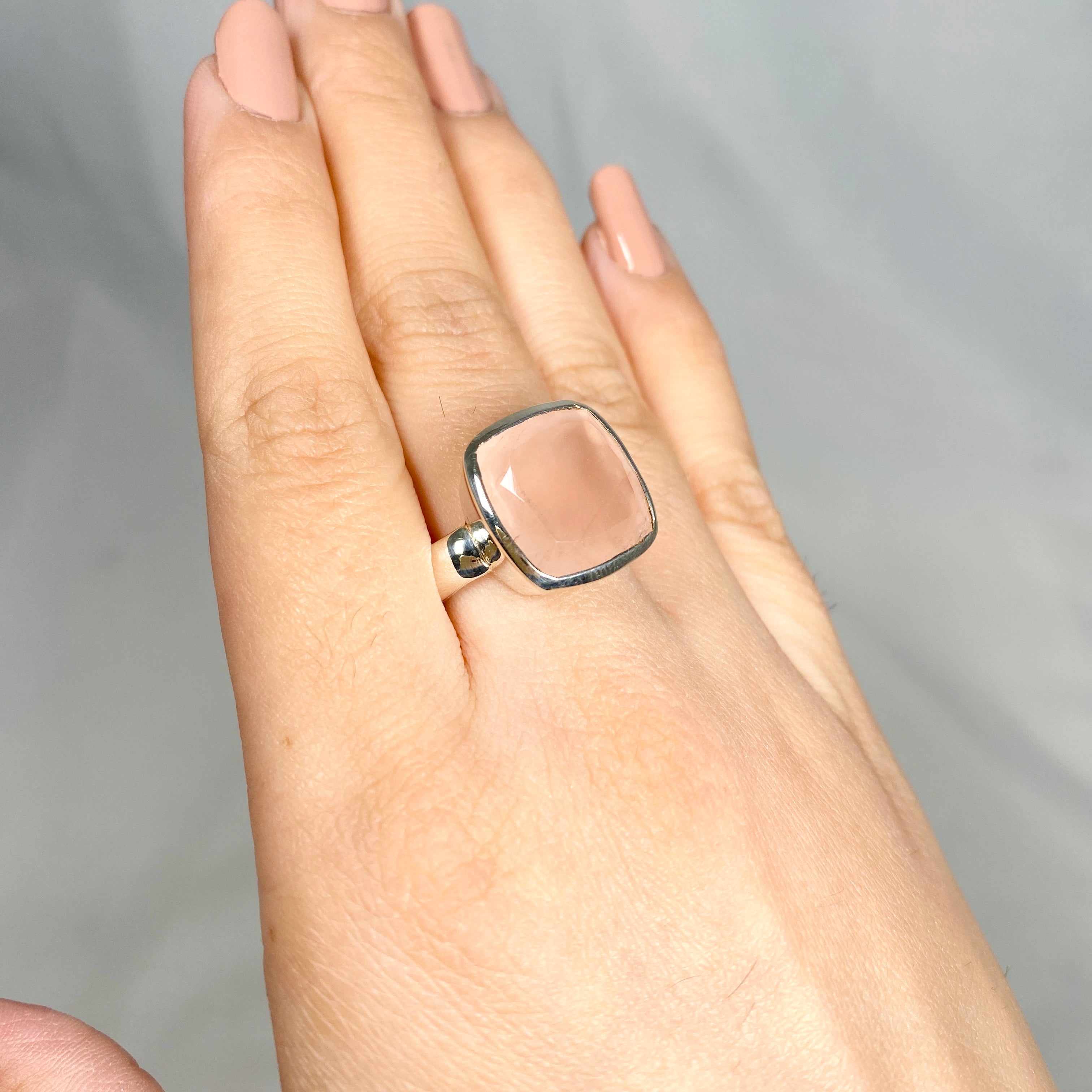 Rose Quartz Square Faceted Ring - Size 9 - KRGJ2997 | Elegant Healing Crystal Jewelry for Women, Perfect for Meditation, Yoga & Spiritual Gifts