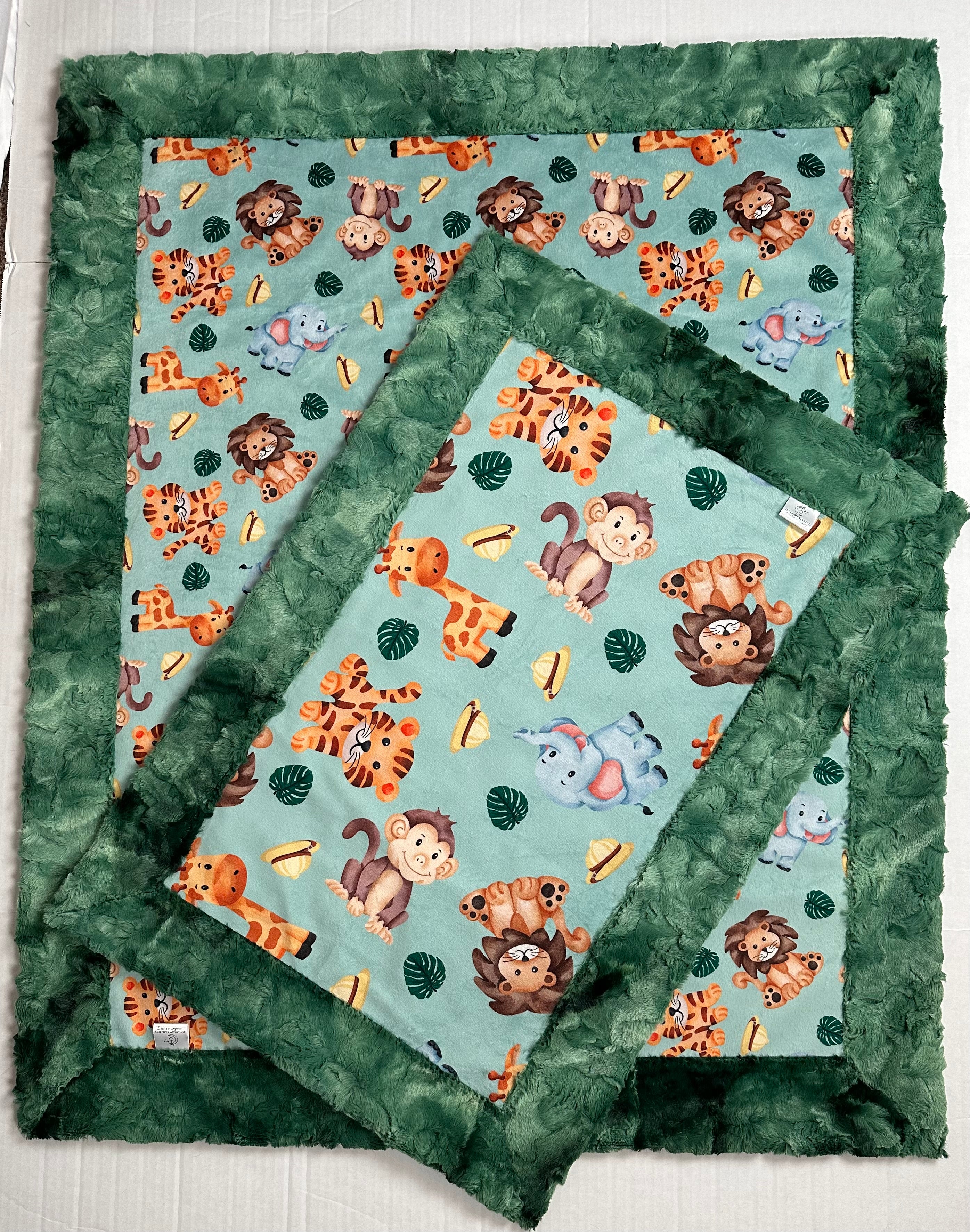 Premium Safari Baby Animals Evergreen Luxe Baby Blanket Set - 34x44