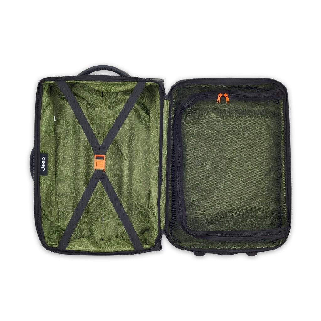 Jeep 2 Wheel 55cm Rolling Duffle Bag - Black Travel Luggage for Camping, Gym & Weekend Getaways | Water-Resistant Durable Carry-On Bag