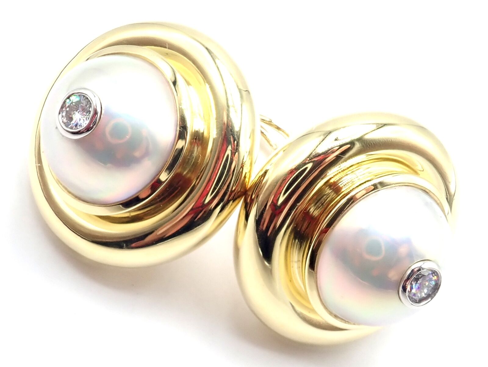 Authentic Tiffany & Co Picasso 18k Yellow Gold Diamond Mabe Pearl Earrings - Luxury Jewelry for Women, Perfect for Weddings, Anniversaries & Special Occasions