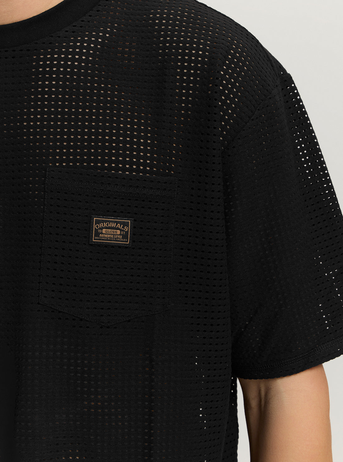 Guess Originals Black Mesh T-Shirt for Men - Breathable & Stylish Casual Tee for Summer, Gym, and Everyday Wear