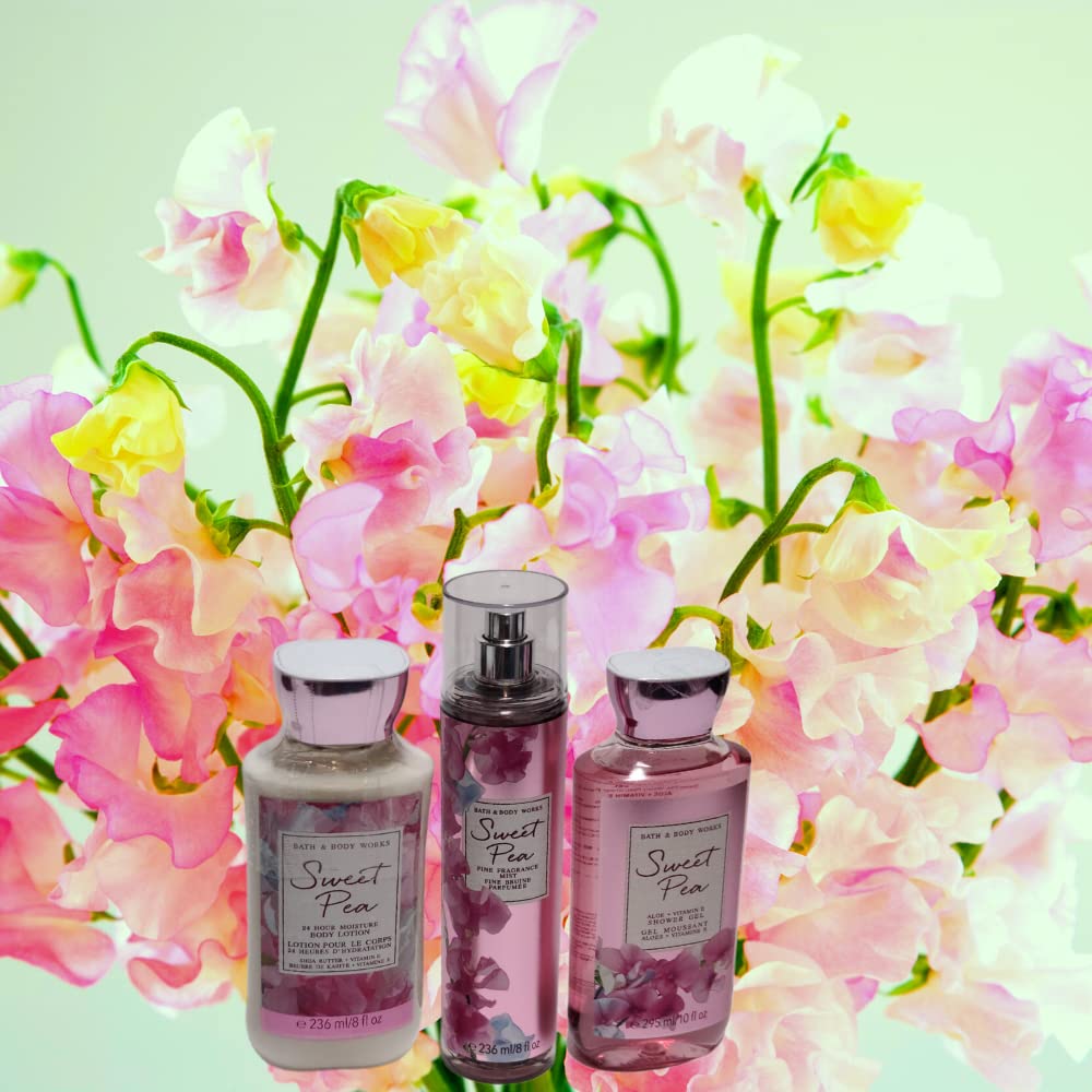 Bath & Body Works Sweet Pea Gift Set - Full Size Body Lotion, Shower Gel & Fragrance Mist | Floral Scented Skincare Essentials for Women, Perfect for Daily Use, Gifts & Self-Care Routine
