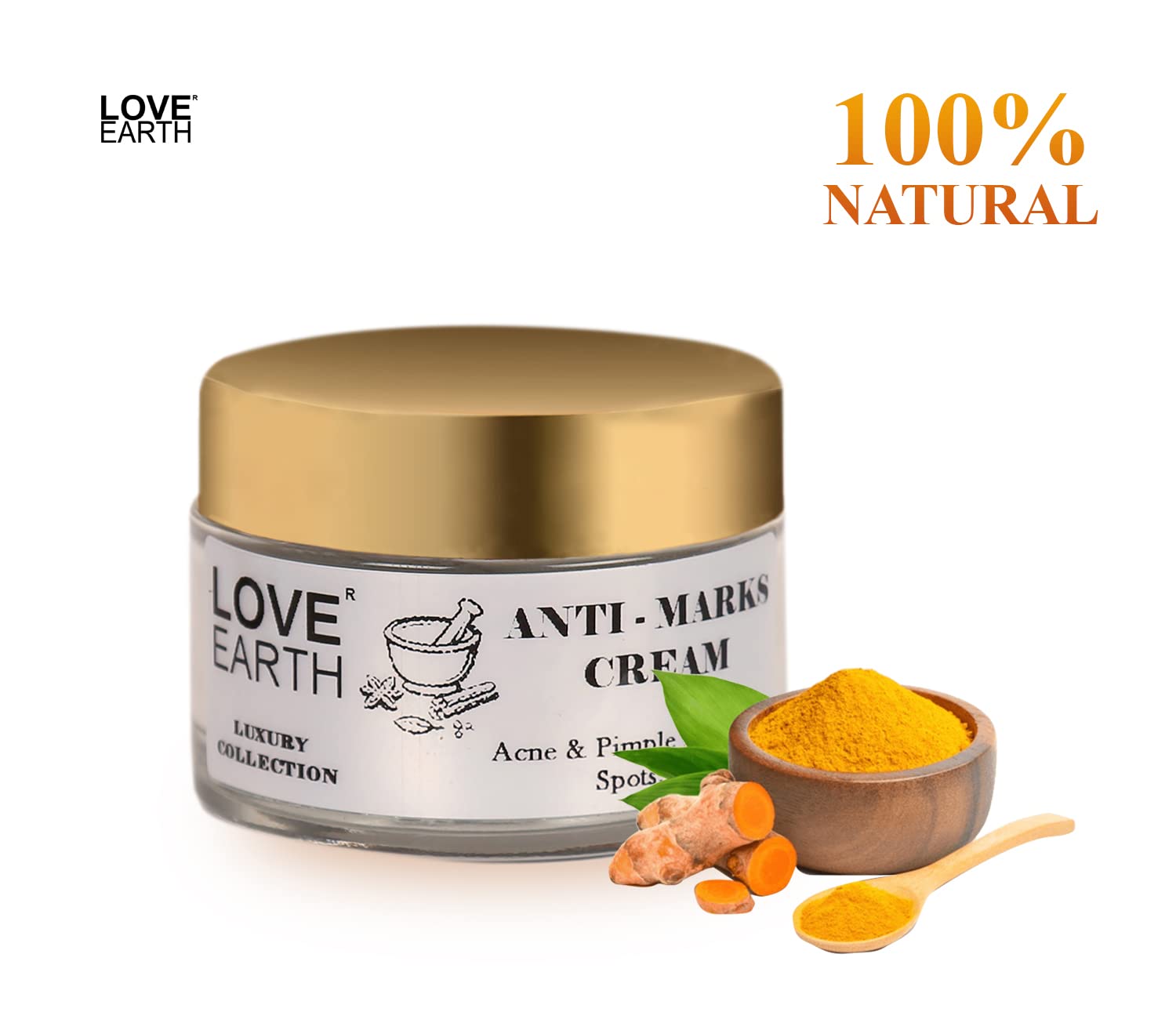 Love Earth Anti Marks Cream with Van Haldi Turmeric for Acne & Scar Removal - Brightening Face Treatment for Dark Spots, Blemishes & Hyperpigmentation - Perfect for Daily Skincare Routine & Post-Acne Care