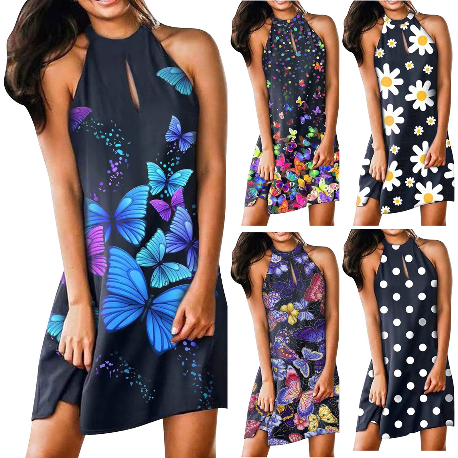 Women's Summer Casual Sleeveless Midi Dress - Halter Neck Sun Dress for Beach, Wedding & Party | Flowy Vacation Outfit for Tropical Getaways & Outdoor Events