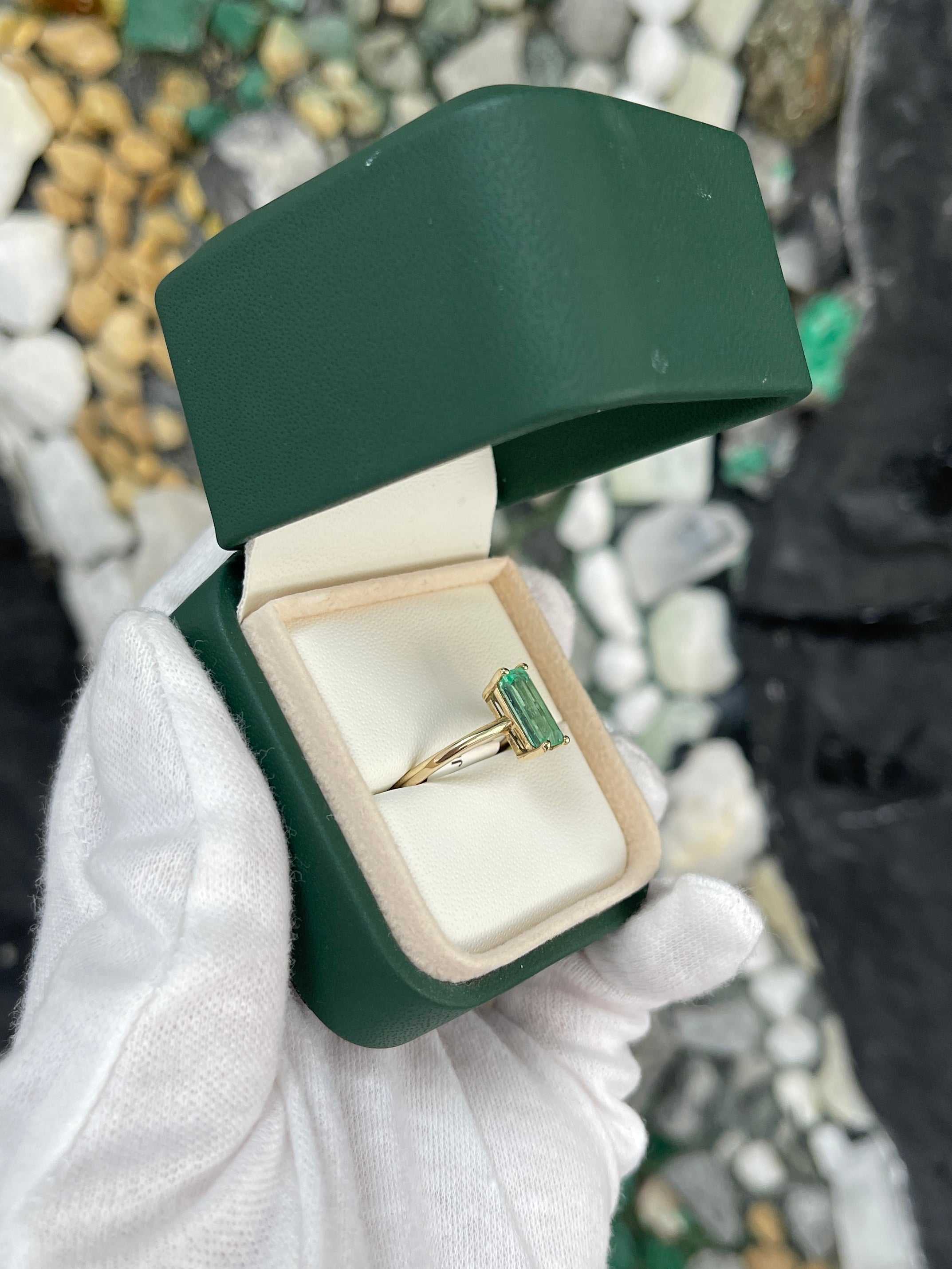 1.90ct Colombian Emerald Cut Solitaire Ring in 14K Gold - Elegant Four Prong Setting for Engagement, Anniversary & Special Occasions