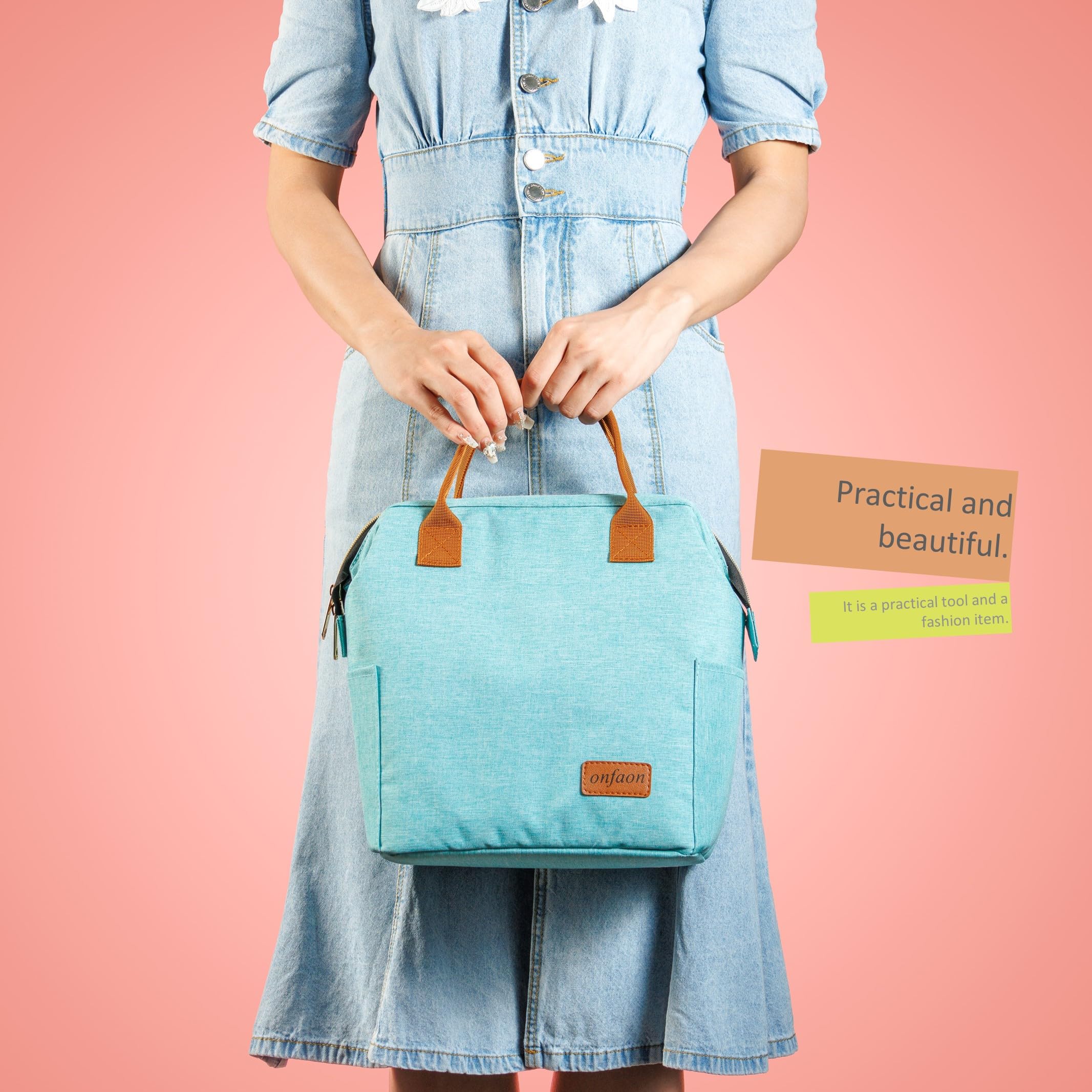 Insulated Reusable Lunch Bag for Women - Leakproof Cooler Tote with Adjustable Shoulder Strap, Freezable Lunch Box for Work, Office, Beach, Picnic & Outdoor Activities (Cyan Blue)